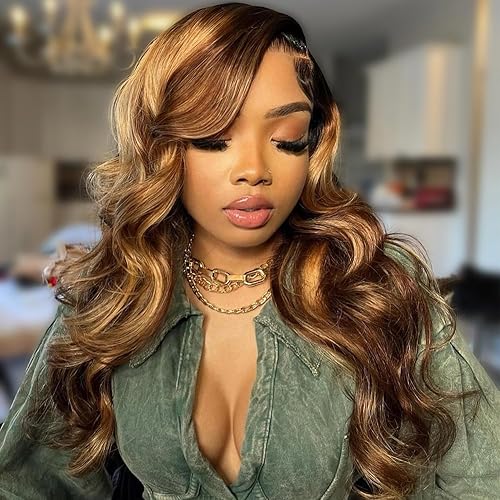 Aaliweya Pelucas de cabello humano ondulado con reflejos 360 para mujer, densidad del 180 %, línea capilar natural prearrancada, sin pegamento,