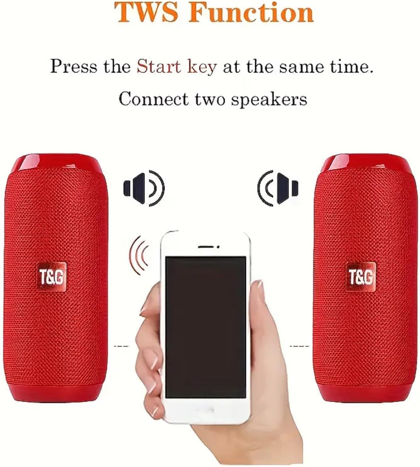 T&G Portable Bluetooth Speaker, IPX4 Waterproof Wireless Speaker with Subwoofer, Stereo Pairing – TG117 Red - Image 3