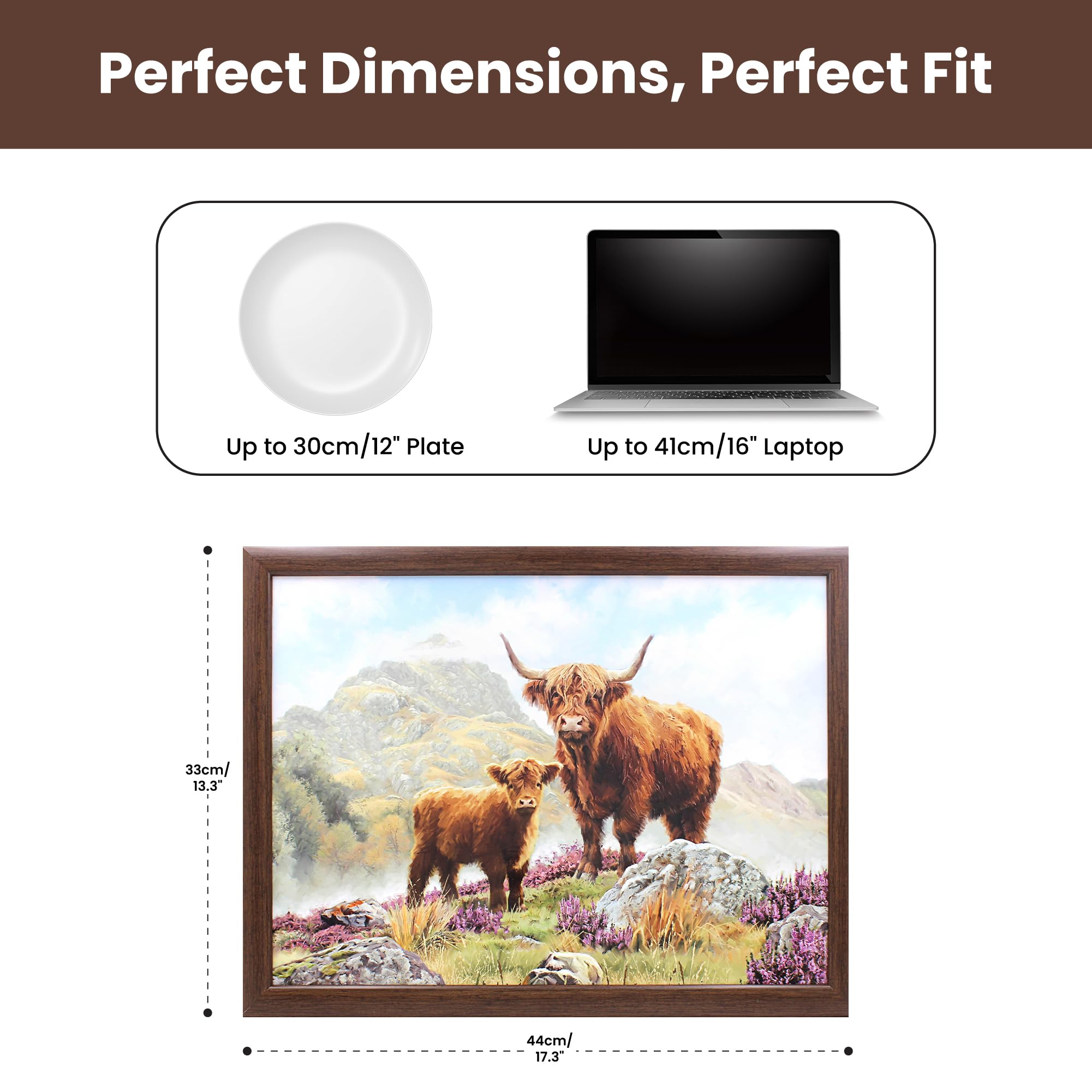 Bandeja Comer Cama Bandeja De Regazo Con Cojín - Diseño Highland Cow - Para Comer O Usar Portátil - Lesser & Pavey Bandeja Con Cojín Comer Sofá Cama Diseño Vaca