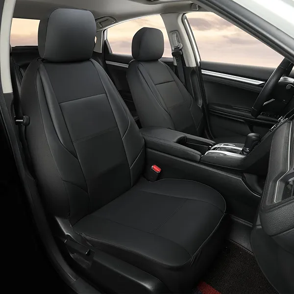 GIANT PANDA Fits Honda CRV HRV Civic Accord Pilot Element Passport Ridgeline, Leather Front Seat Cover Bucket Car Seat Protectors (Black) 2-Pack