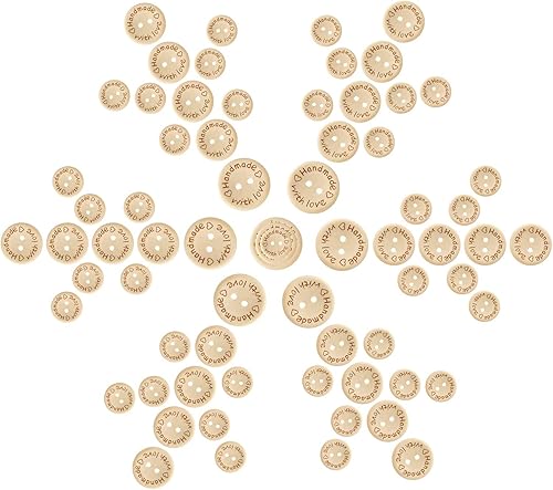 Miniatura 6 de 150 botones de madera Pinowu (15-0.787-0.984 in) hechos a mano con amor, decoración redonda para manualidades, 2 agujeros, botones de costura de