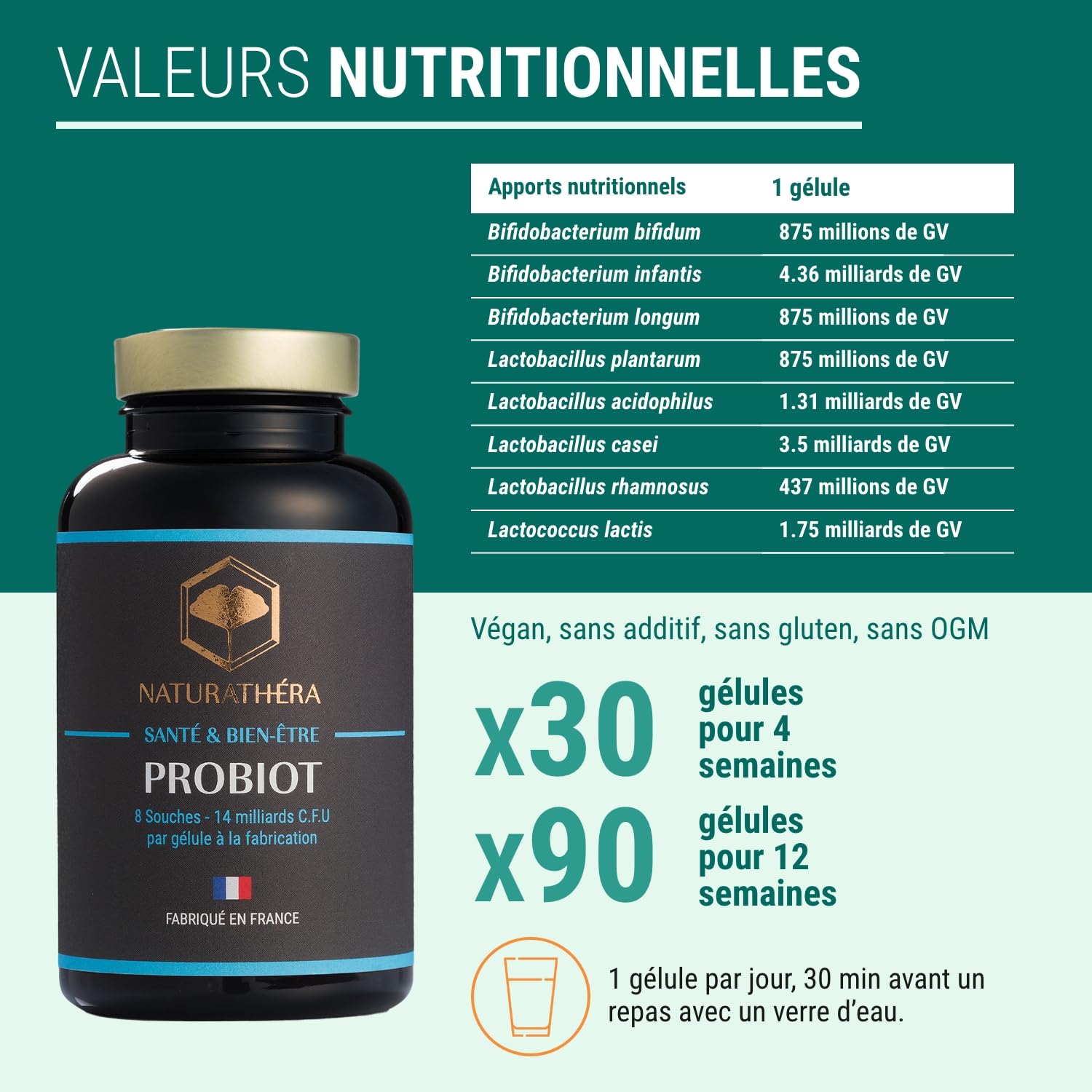 PROBIOT - 14 milliards/gélule - Complément Alimentaire Probiotiques, Digestion & Flore Intestinale - 90 Gélules - Fabriqué en France - Vegan - Sans Additif Allergène OGM