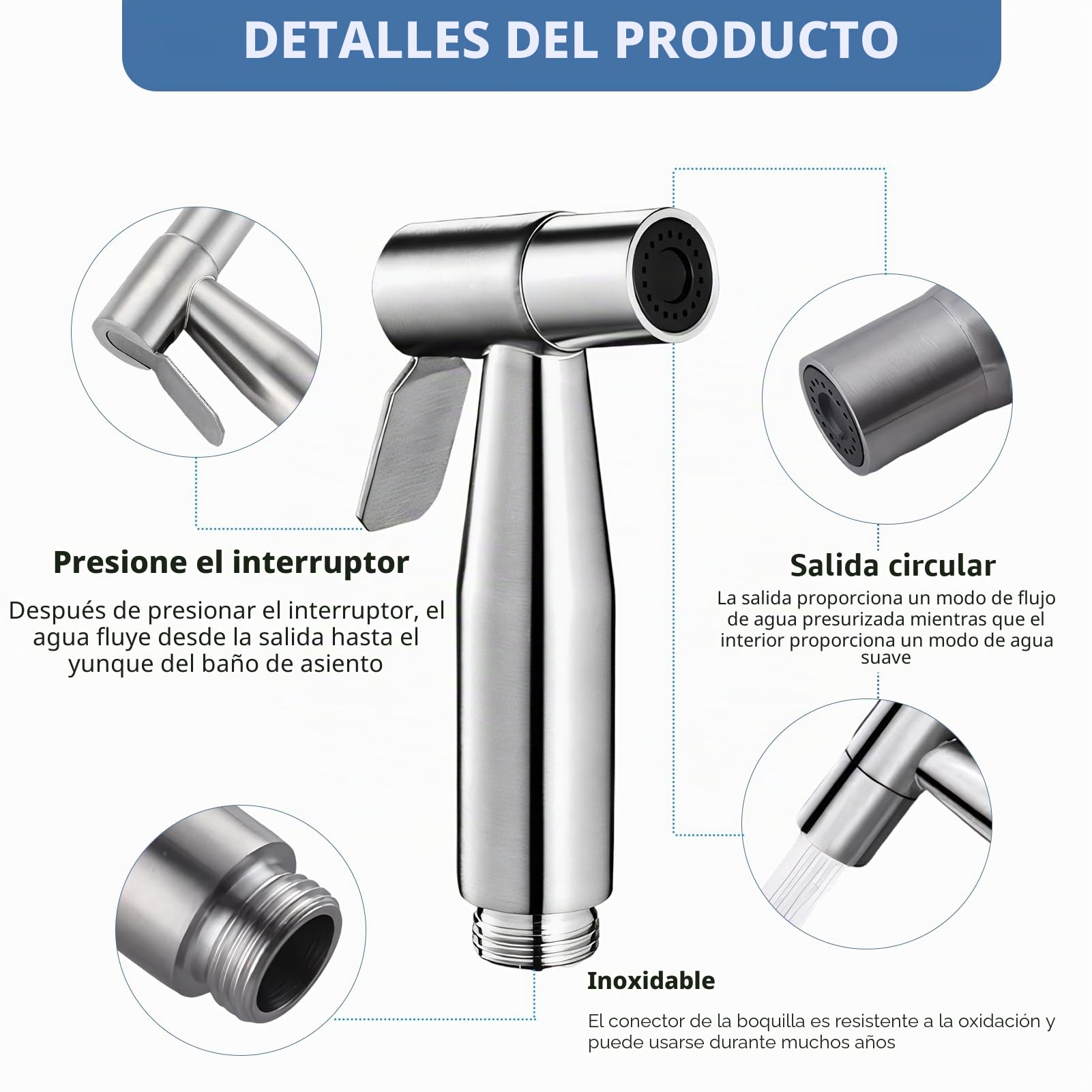 Ducha Bidet Acero Inoxidable, Grifo Portatil para WC Kit Ducha de Lavabo, con Soporte, Adaptador y Manguera WC 2m, Inodoro pulverizador de bidé de mano con gancho