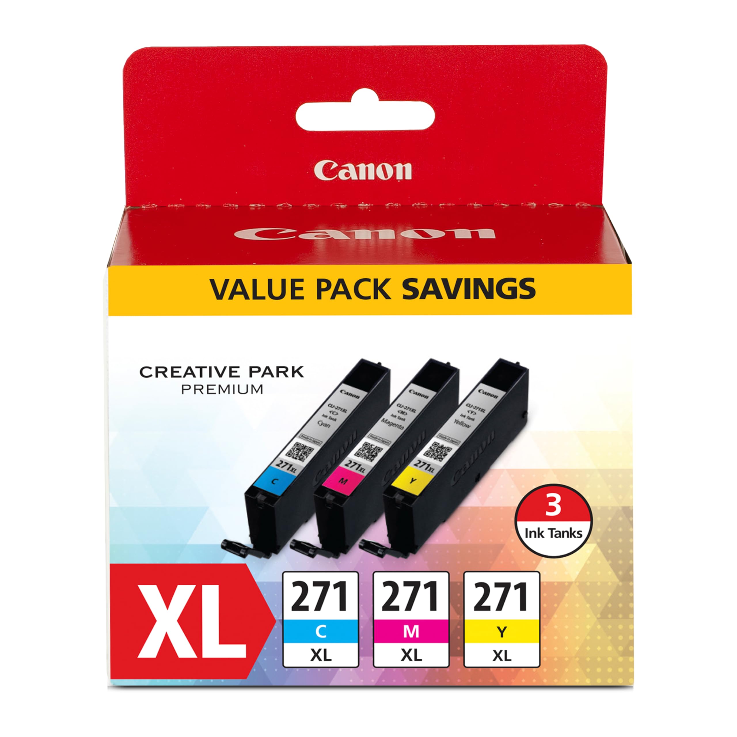 Canon CLI-271XL Genuine Three Color Value Pack, Compatible with MG6820, MG6821, MG6822, MG5720, MG5721, MG5722, MG7720, TS5020, TS6020, TS8020, and