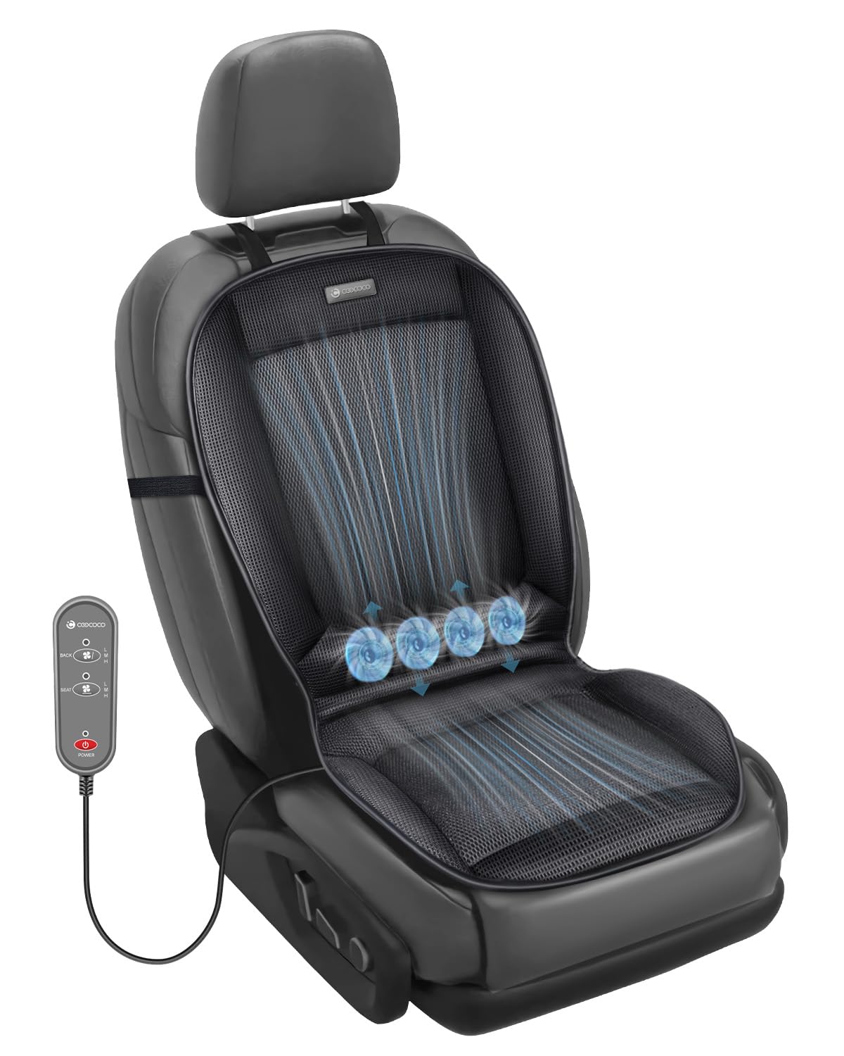 CooCoCo Cooling Car Seat Cover Front Seat, Ventilated Car Cushion, Seat Cooling Pad, Cooled Cover for SUV Truck Universal Fit, Gifts for Husband Driver Men Dad, Matte Black