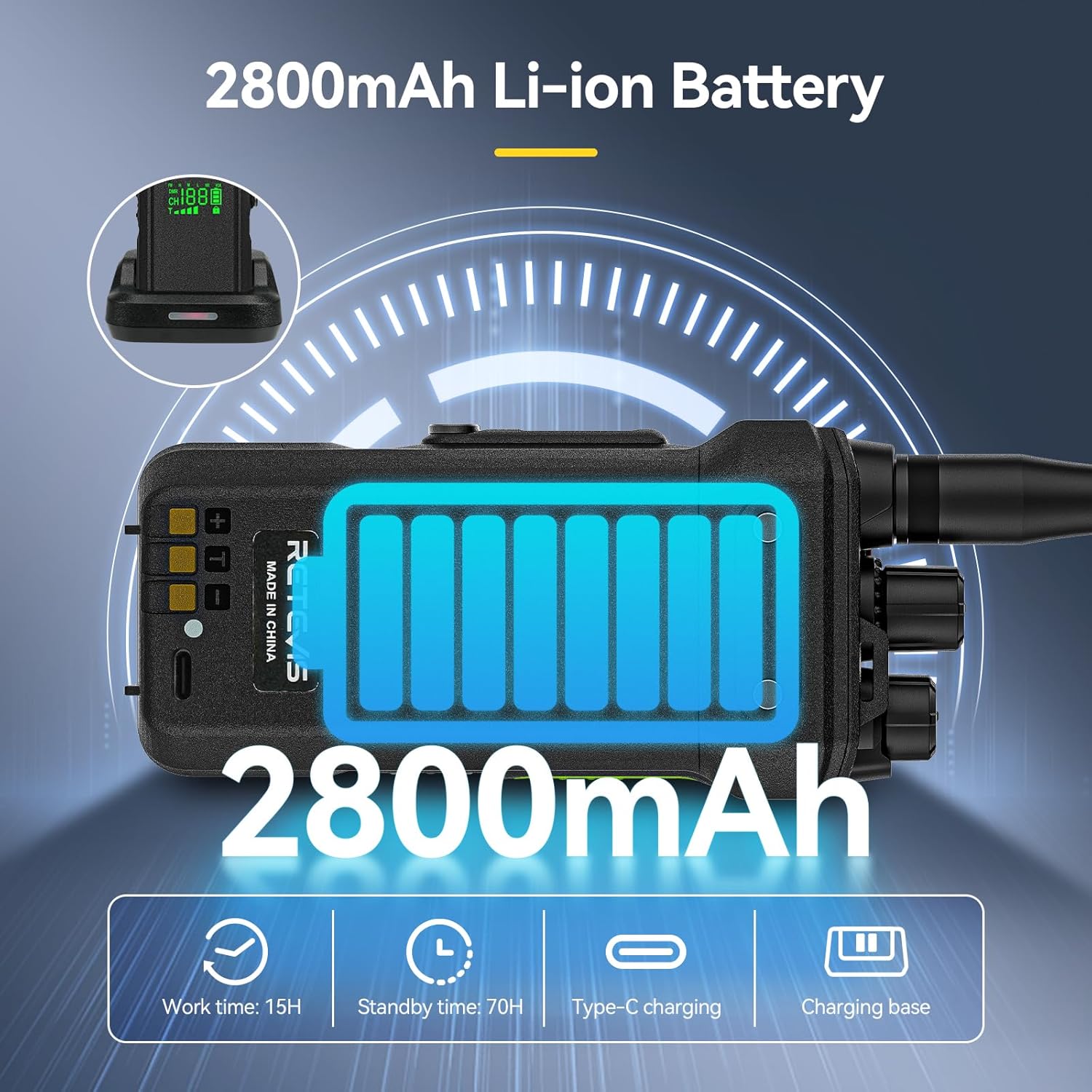 Retevis NR30D 2800mAh Li-ion Battery details