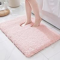 ILANGO Pink Non-Slip Super Absorbent Bathroom Rug 24x17 Extra Thick Soft Microfiber Washable Bath Mat
