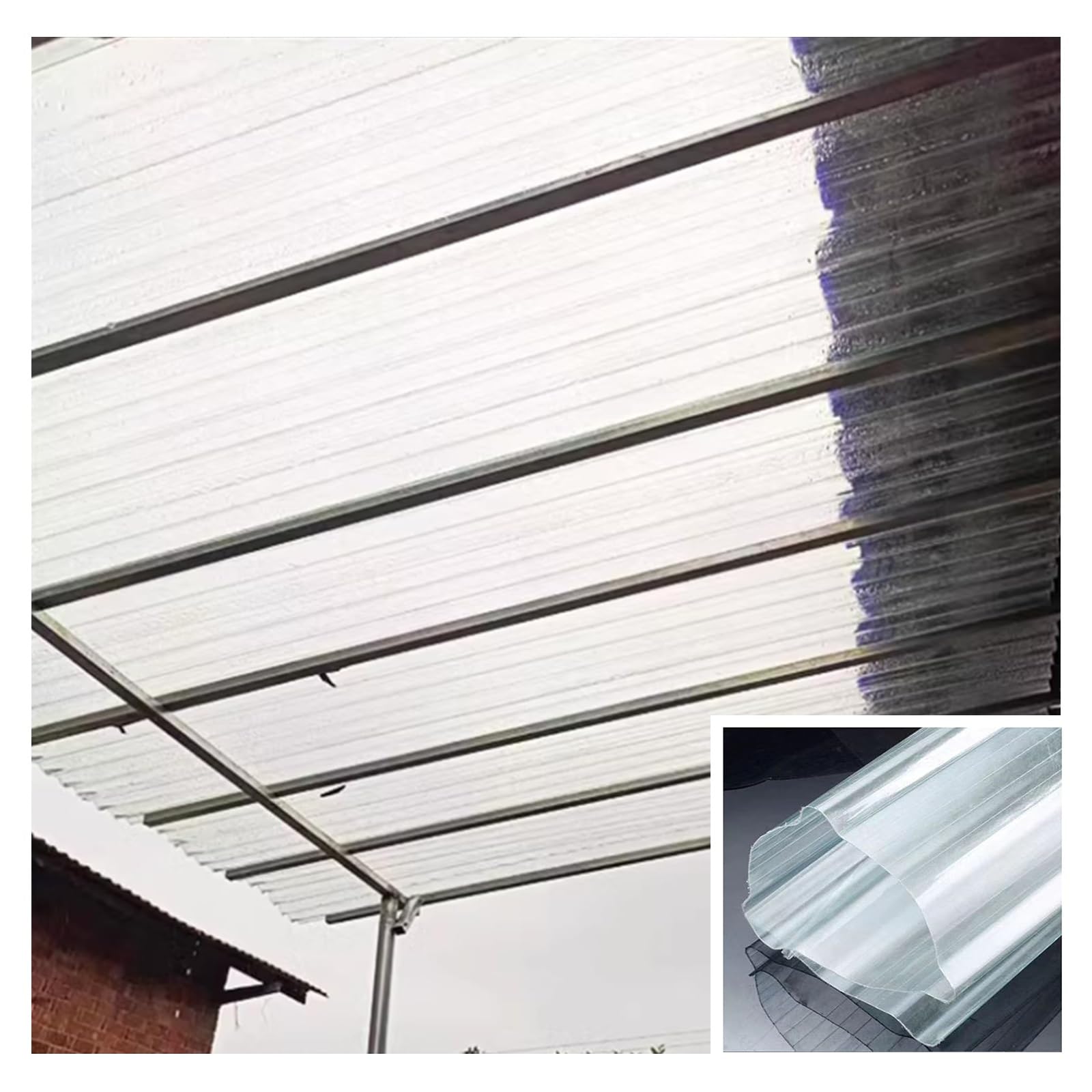 Pannelli da Tetto Isolanti Trasparenti,Pannelli da Tetto Resistente ai Raggi UV，Lamiera Ondulata Autopulizia，Lamiere Ondulate Antipioggia in FRP,per Esterni Tettoia(4pcs,0.9 * 1.7m/35 * 67in)