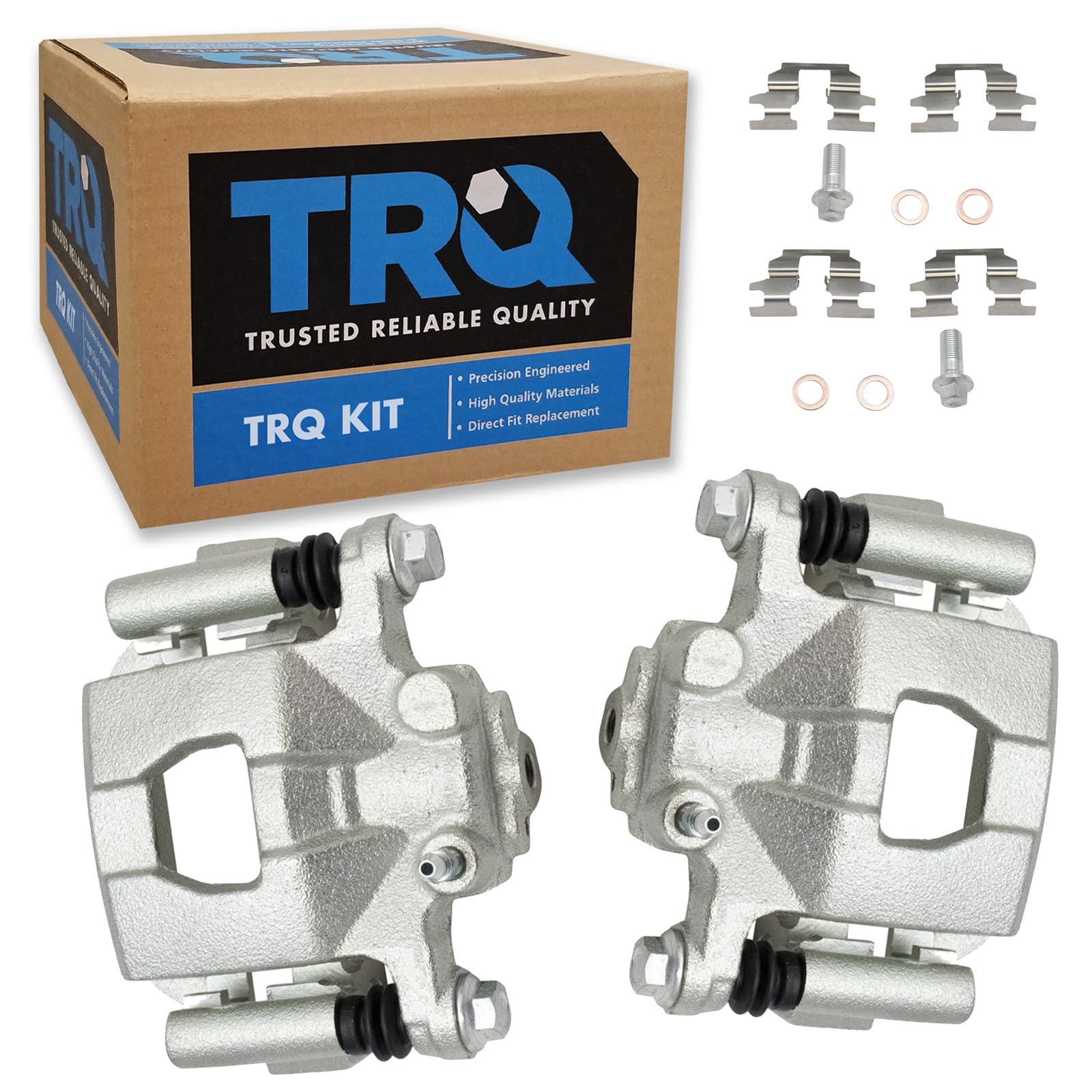 TRQ Rear Driver and Passenger Side Brake Caliper Set Caliper Brackets Hardware Compatible with 02-22 Nissan Altima 03-22 Nissan Maxima
