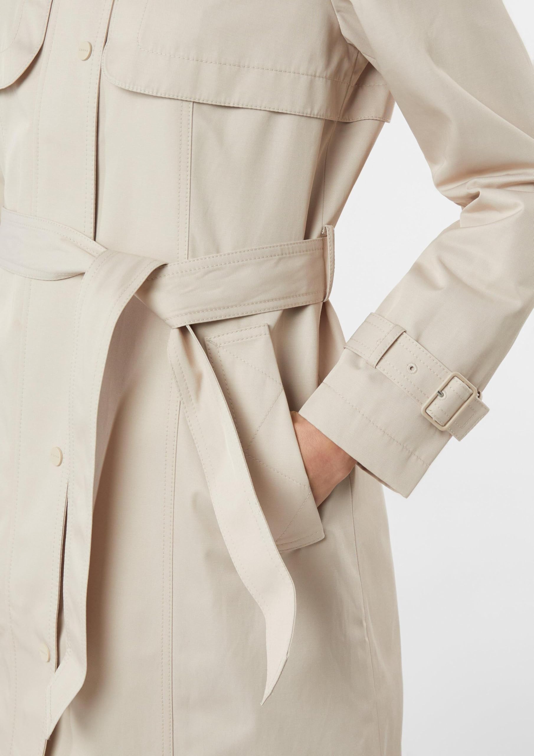 COMMA Baumwoll-Trenchcoat mit abnehmbarer Kapuze und Bindegürtel