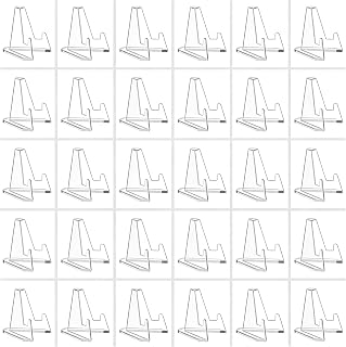 30 Pack Clear Acrylic Mini Easel Display Stands, Transparent Plastic Holders for Coins, Cards, Collectibles and Small Item...