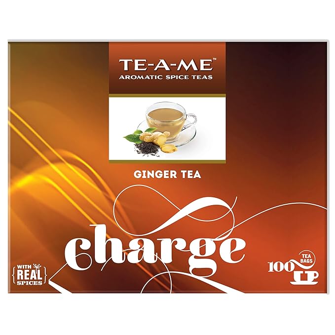 TE-A-ME Charge Ginger (Adrak) Black Tea, 100 Tea Bags – 100% Natural Ingredients – Black Tea and Real Ginger | Strong and Flavourful Ginger(Adhrak) Spice Chai at Rs. 199