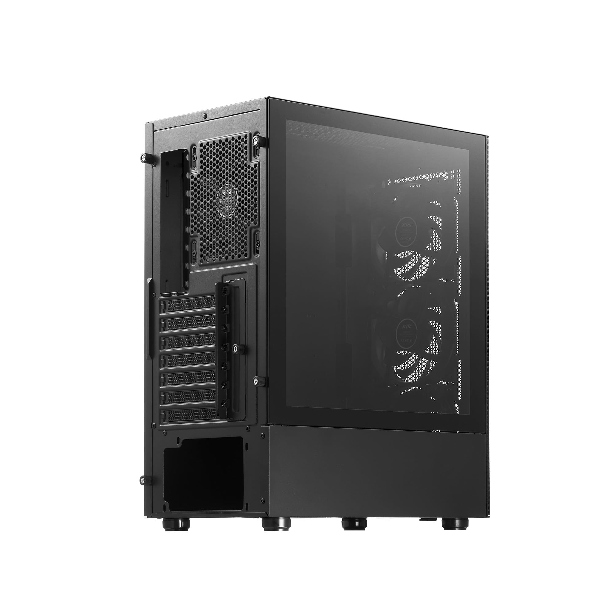 XPG Valor Mesh - Caja compacta ATX de Torre Media, diseño de Panel Frontal de Malla, Panel Lateral de Vidrio Templado de 3 mm, 4 Ventiladores de 120 mm preinstalados