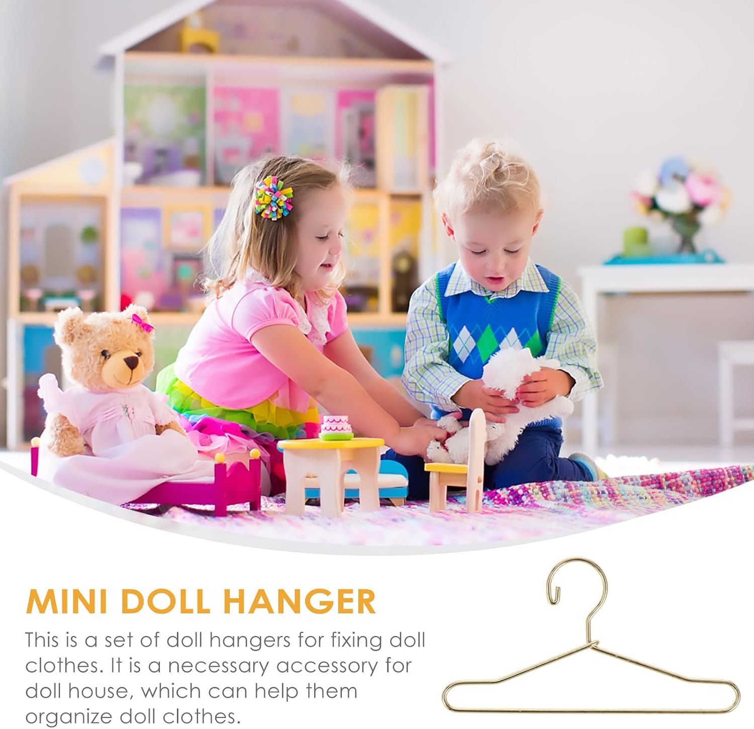 EXCEART 20 Pcs Doll Clothes Hanger Metal Doll Outfit Hanger Wardrobe Clothes Accessories Wire Hangers,Coat,Metal Hangers for Gown Dress Outfit 65mm Golden