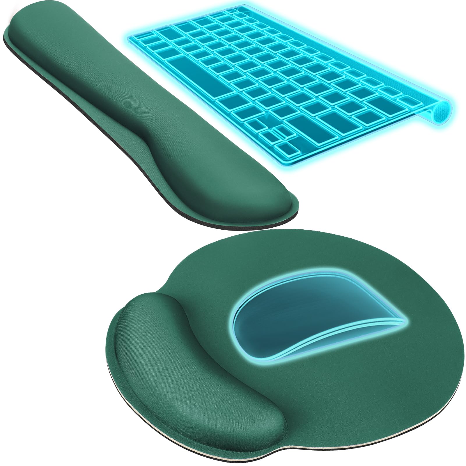 KTRIO Ergonomic Keyboard Wrist Rest and Mouse Pad with Wrist Rest Set, Memory Foam Wrist Support for Typing, Gaming, Office and Home Use, Forest Green