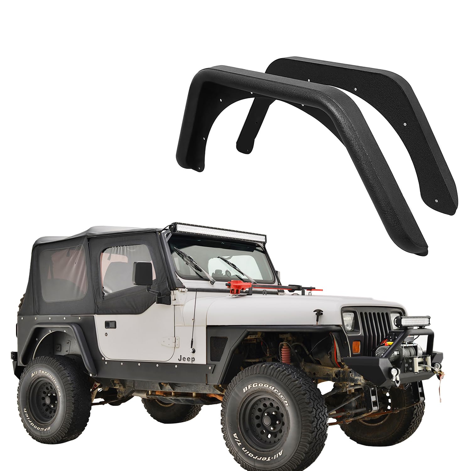 Tidal Black Steel Rear Fender Flare Armor Rock Guard Fit for 87-95 Wrangler YJ