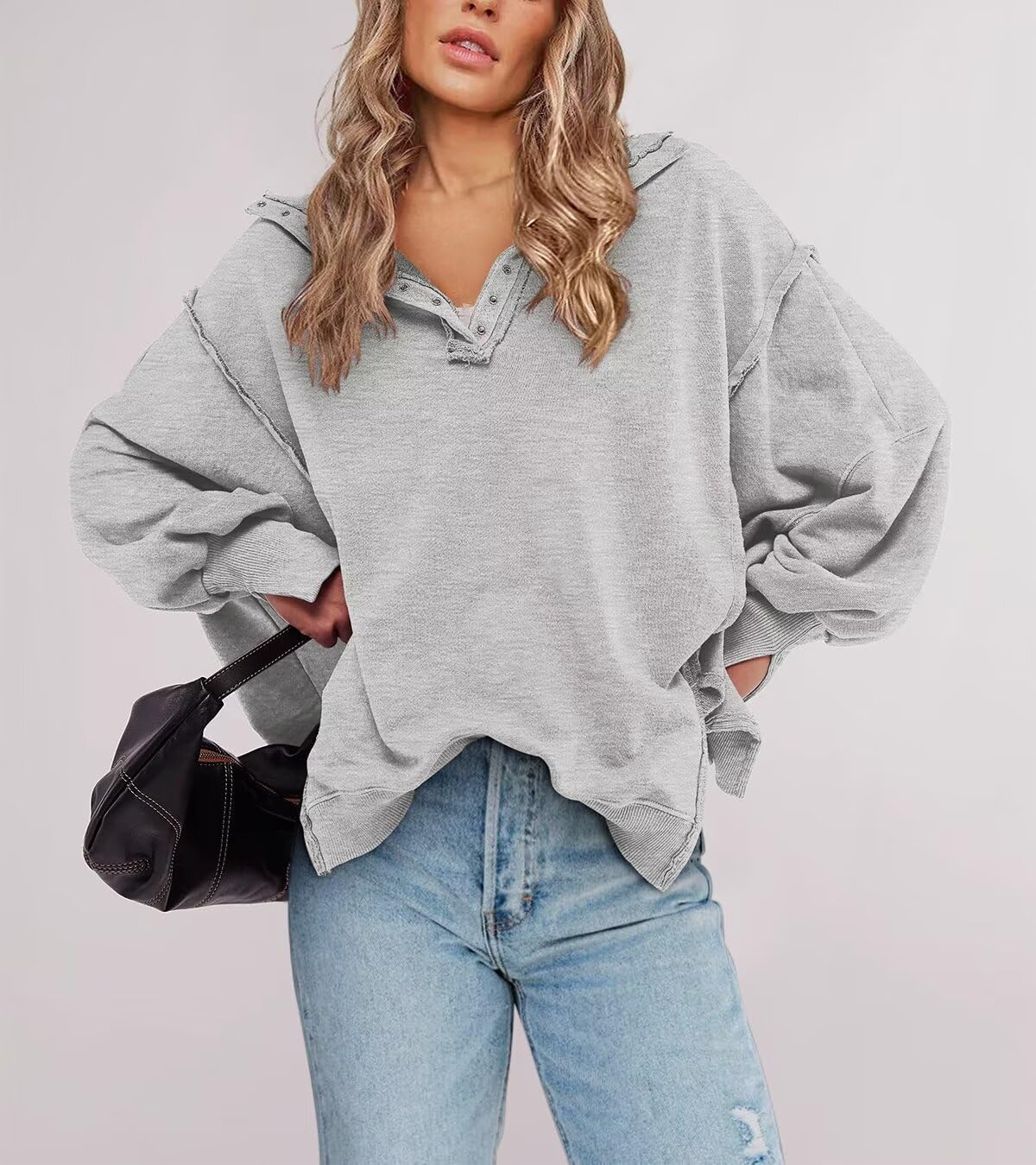 Sweatshirt for Women Fall Clothing for Women 2024 Trendy Henley Pullover Button Sweatshirts Tunic Tops S-2xl - Image 3