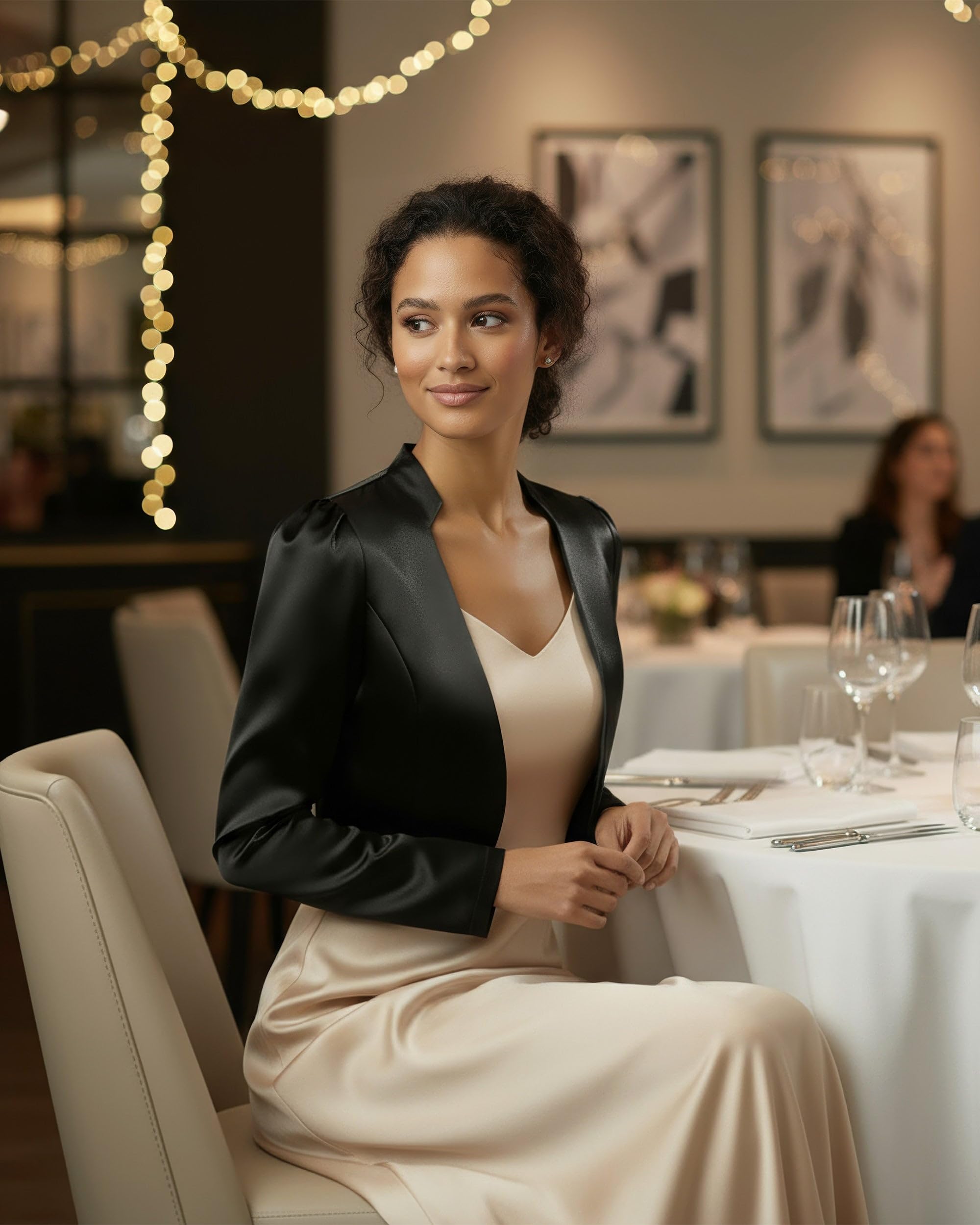 BOLEROSE Formal Puff Sleeve Satin Bolero Jacket | Gathered Shoulders Fully Lined Open Front Blazer-Style Silhouette Sizes XS-5XL product thumbnail 7