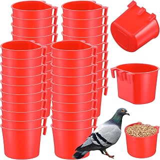 40 Pcs Cage Cups Birds Feeders – Hanging Chicken Feeders & Waterers, Bird Water Dispenser, 8 oz Plastic Food/Water Bowl for Parrot, Pigeons, Quail, Gamefowl, Bunny, and Small Pets (Red)
