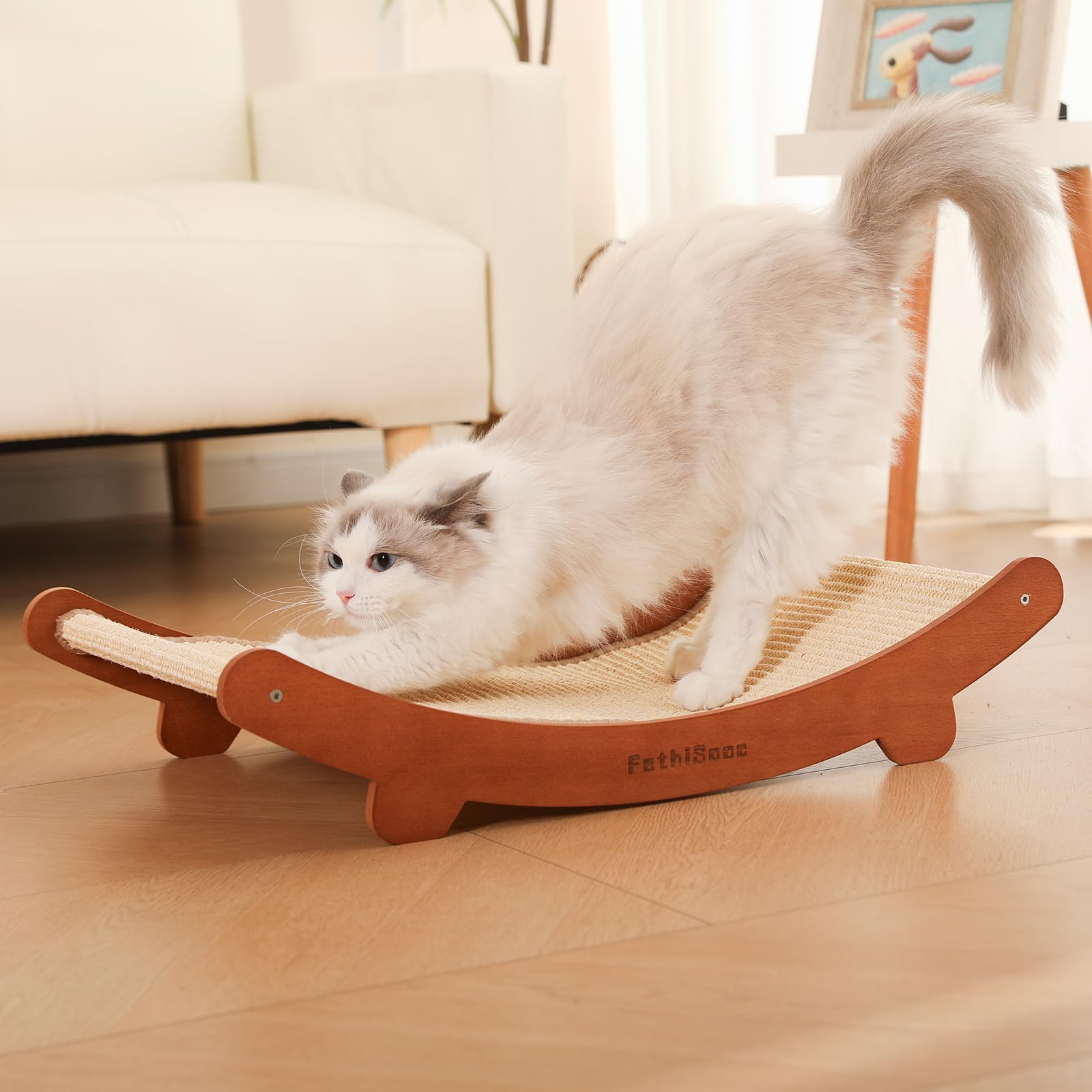 Griffoir chat grande taille en U en bois pour protéger vos meubles