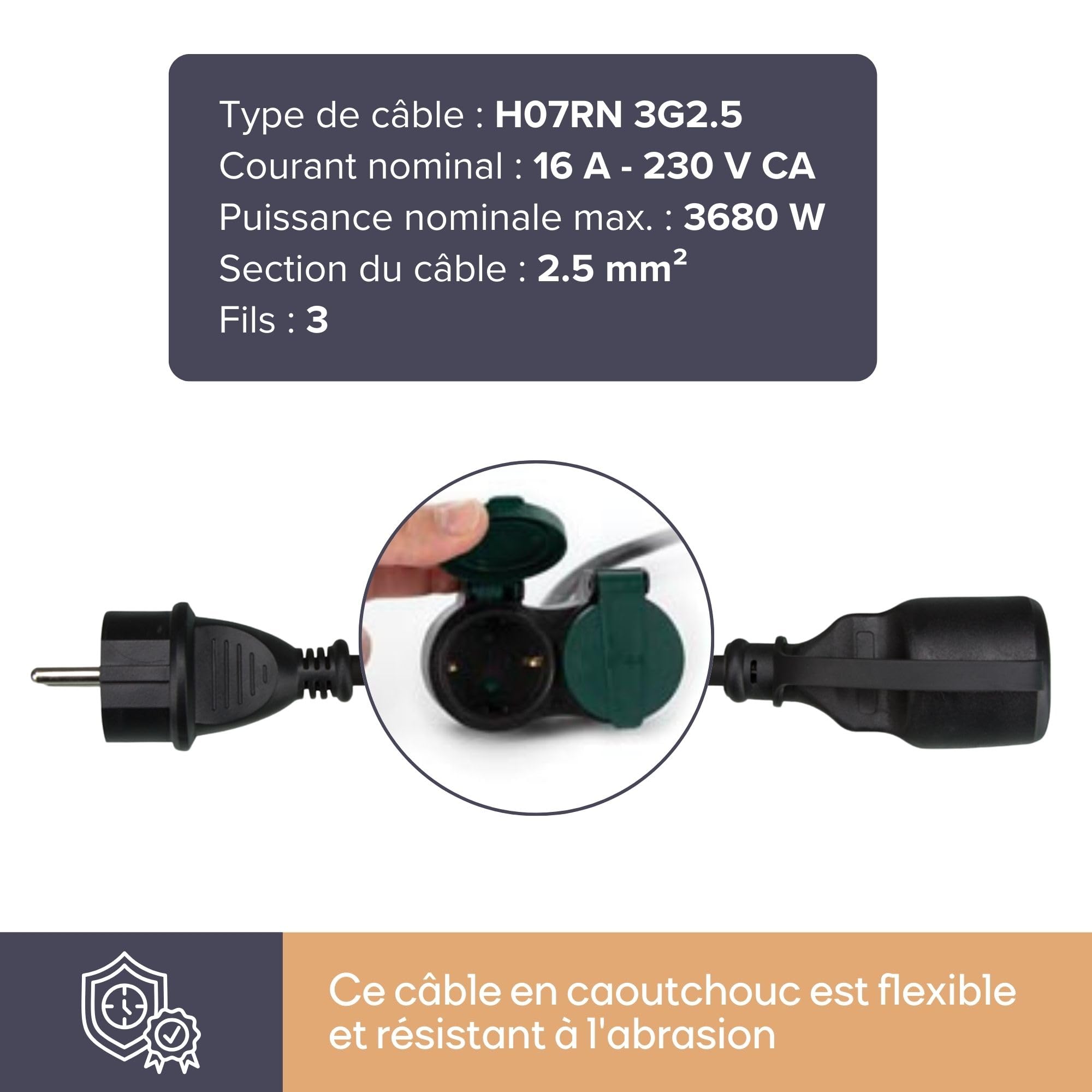 Perel - Rallonge Électrique avec 2 Prises - Usage Extérieur - SCHUKO - 20 M