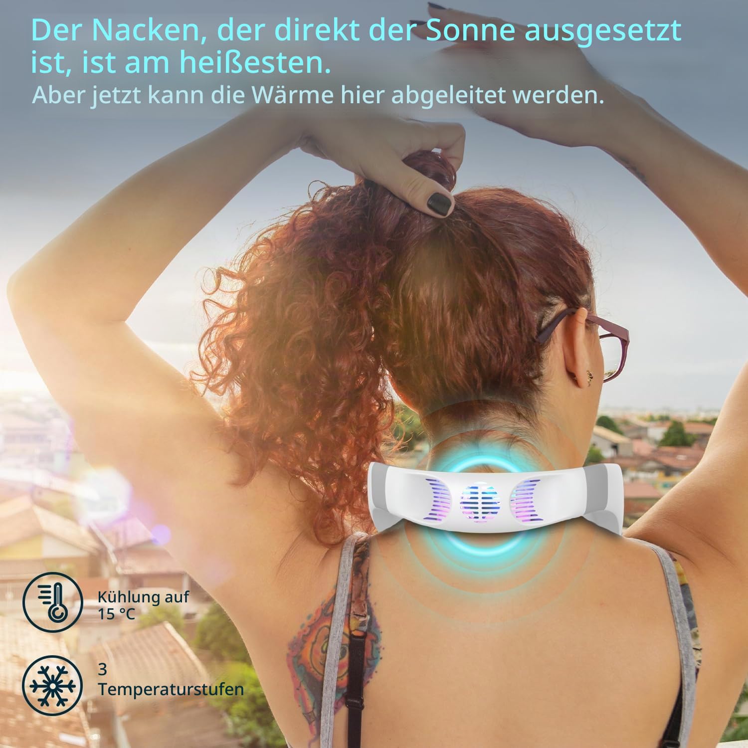 Blattloser Hals-Ventilator 6000 mAh mit Kühlplatte, wiederaufladbar, tragbar, leise, für Reisen Camping Outdoor (weiß)