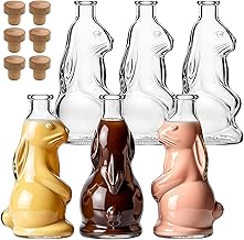 gouveo 6er Set Glasflasche 200 ml Osterhase mit Korken (HGK) - Osterflasche in Hasen-Form - Korkenflasche für Ostern zum Befüllen und Verschenken (OHF200HGK)