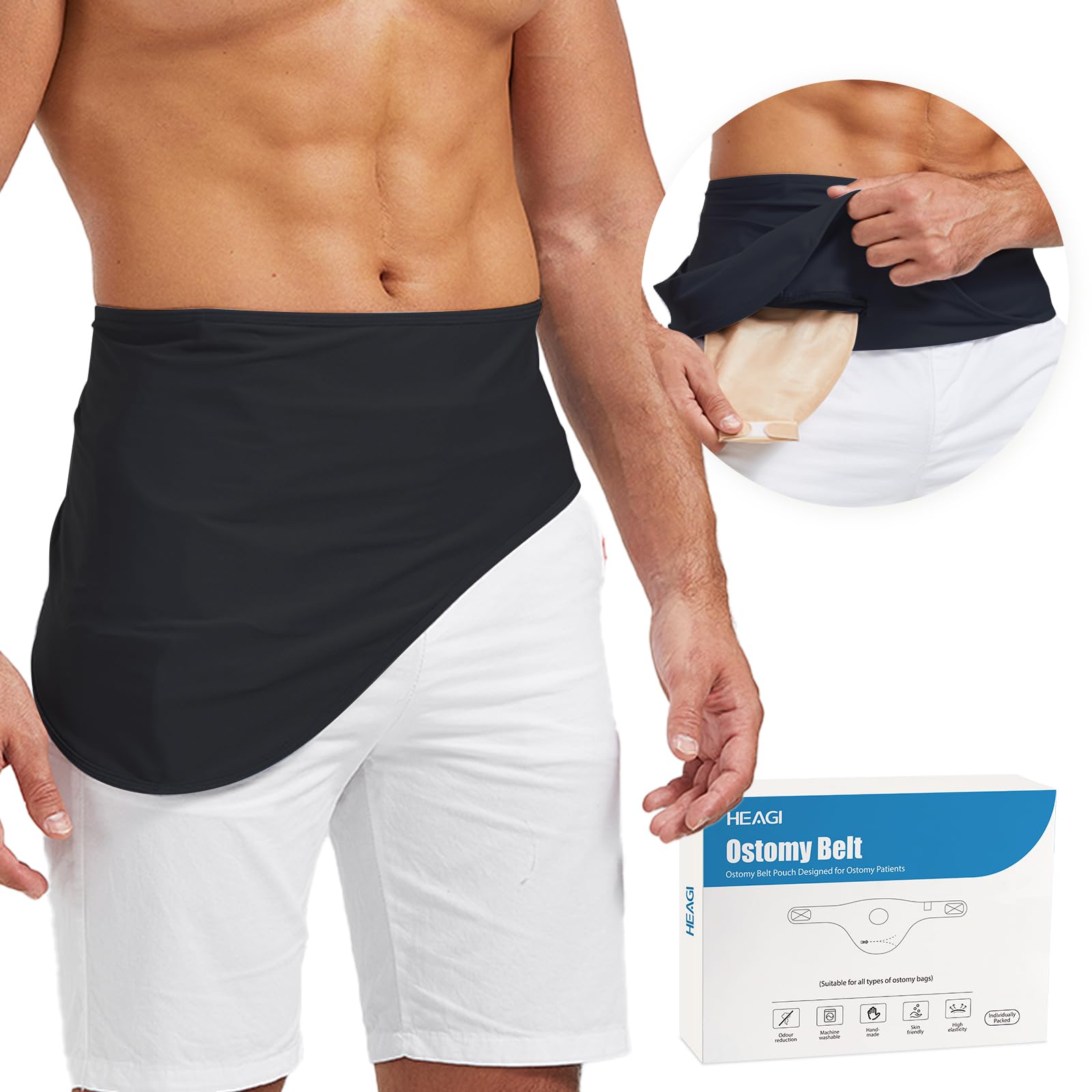 Stoma Gürtel, Stomabeutel, verstellbarer Ostomy Stützgürtel, Ostomy Gürtel für Männer & Frauen, Stoma Zubehör, Innentasche für Ostomy Beutel für Sport & Schwimmen, Größe S (26"-30")
