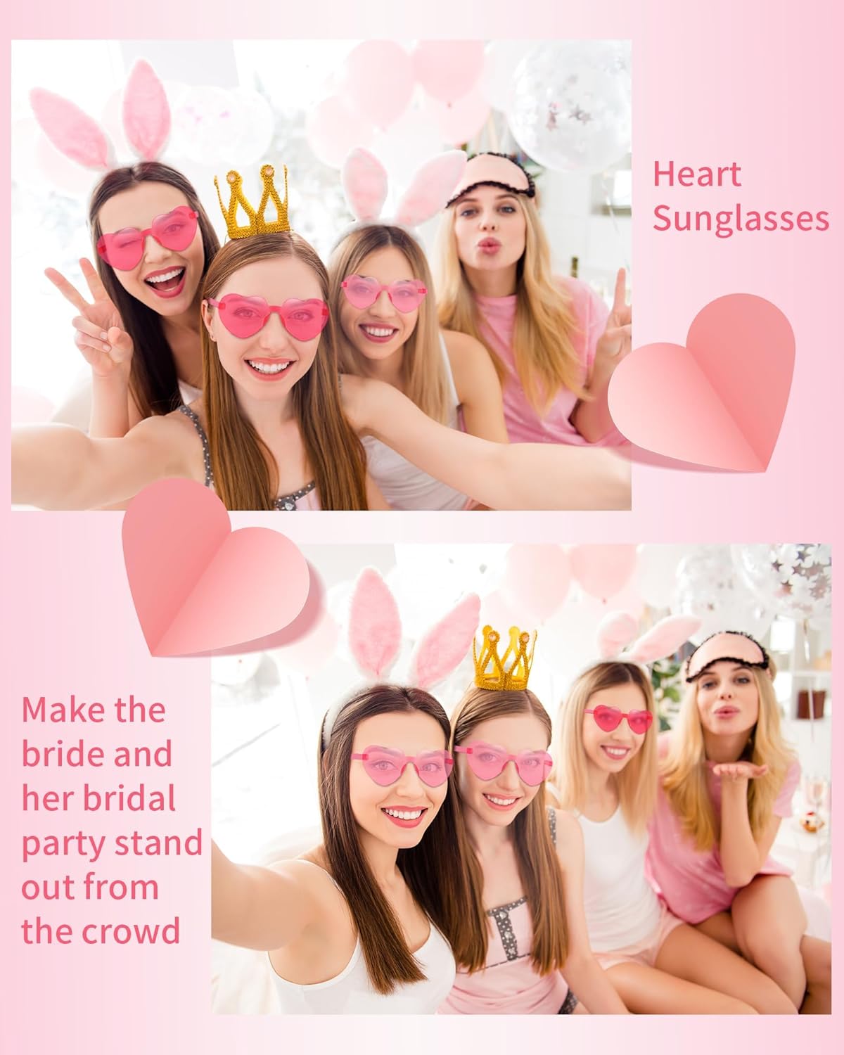 20 Pairs Heart Sunglasses for Women Bulk Transparent Pink Heart Shaped Sunglasses Bachelorette Party Glasses Fun Glasses for Party Favor to Add A Splash of Fun(20Pcs Pink+Rose Red) - Image 6