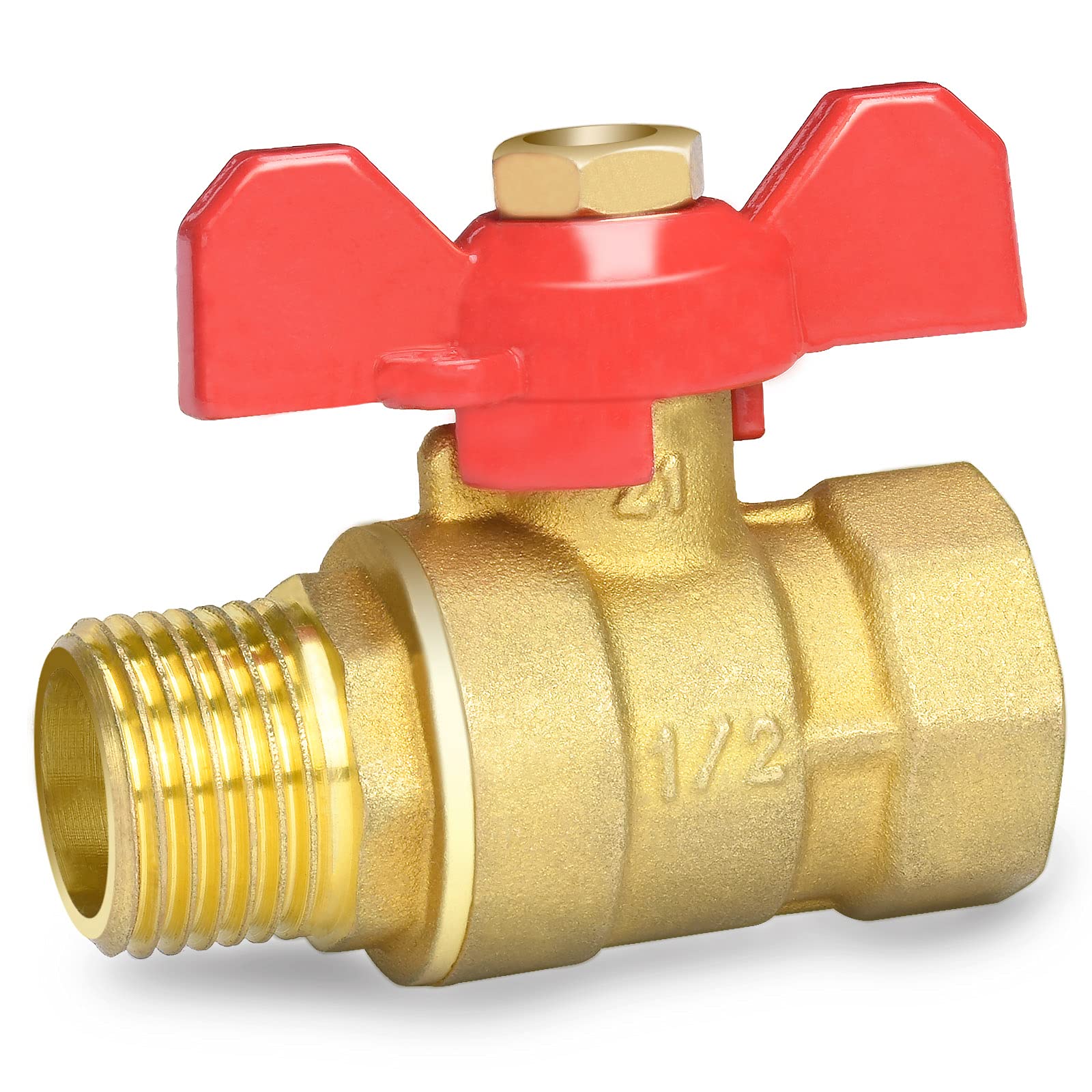 Oumuik Red 1/2 Inch Brass Ball Valve With Wing Handle - External Thread / Internal Thread Full Bore Dn15 Pn16