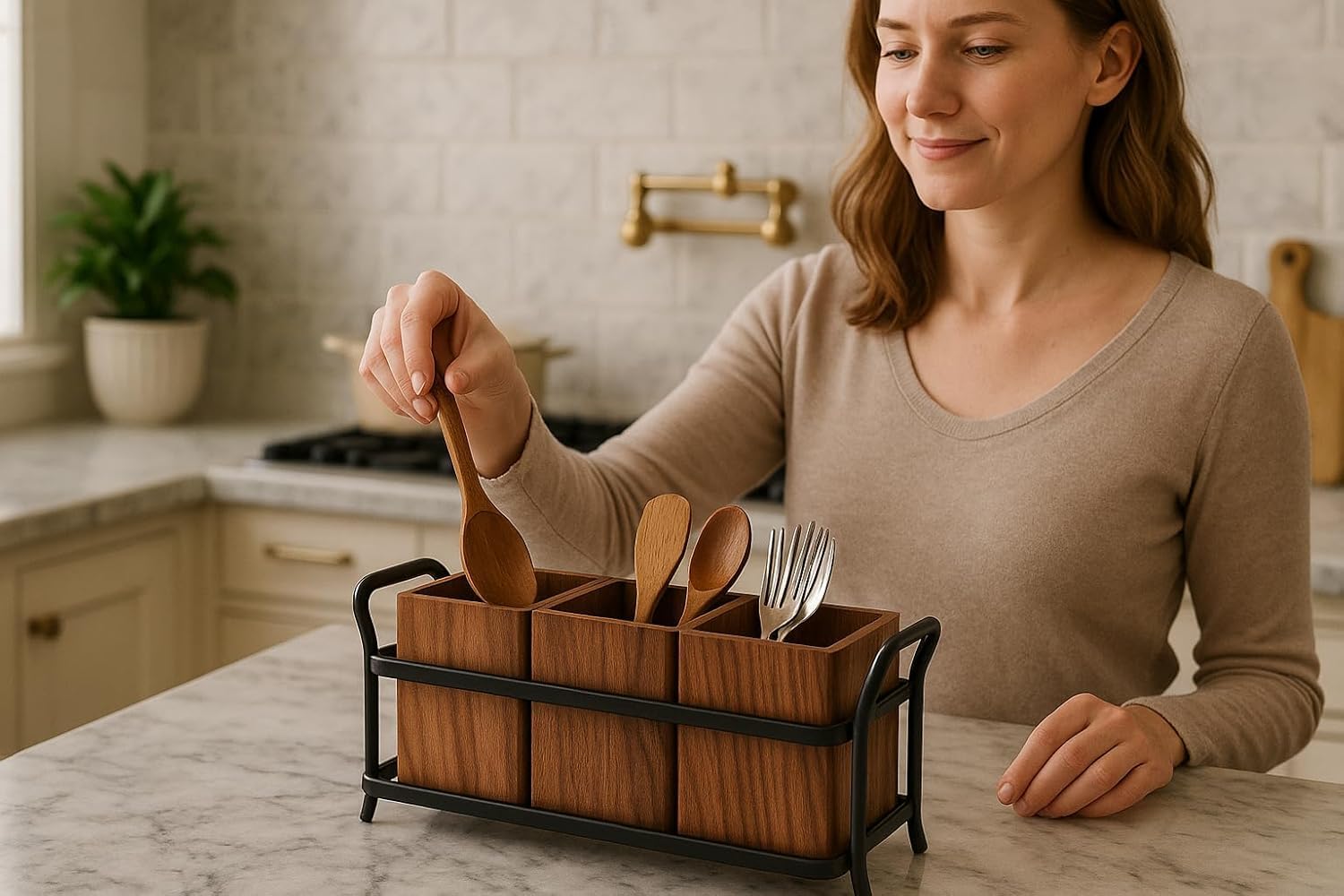 Craft Mshopr Spoon Holder - Wood & Iron Cutlery Rack -5