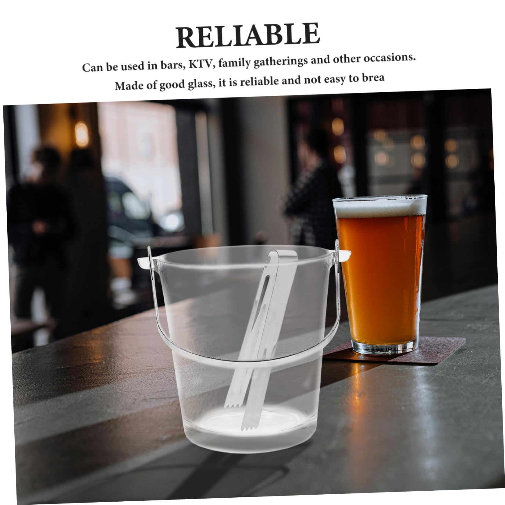 Secchiello per Ghiaccio 900ml in Vetro e Acciaio Inox con Manico