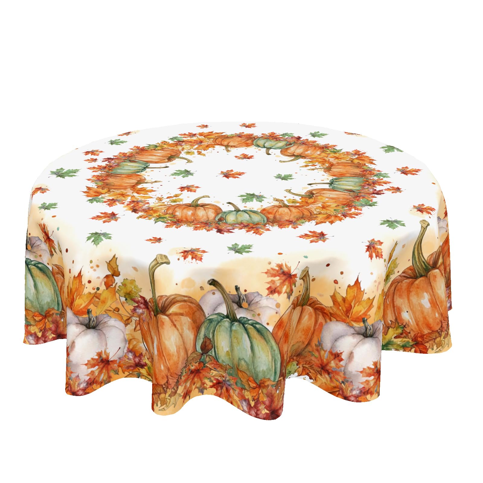 ABSOP Fall Tablecloth Round 60 Inch Thanksgiving Autumn Harvest Orange Pumpkin Outdoor Table Cloth Maple Leaf Table Cover for Kitchen Dinner Room
