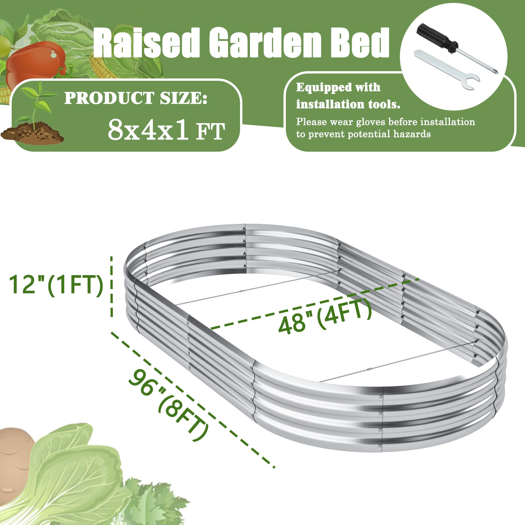 2 Pack Galvanized Raised Garden Bed Kits 8x4x1ft,Raised Planter Box Beds Outdoor for Vegetables Flowers,Metal Raised Garden Bed for Fruits Herbs,Large Planter Raised Beds for Gardening
