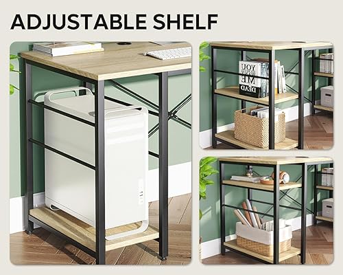 Miniatura 50 de Bestier Escritorio en forma de L con estantes, escritorio esquinero reversible de 86.6 pulgadas o mesa larga para 2 personas para oficina en casa,