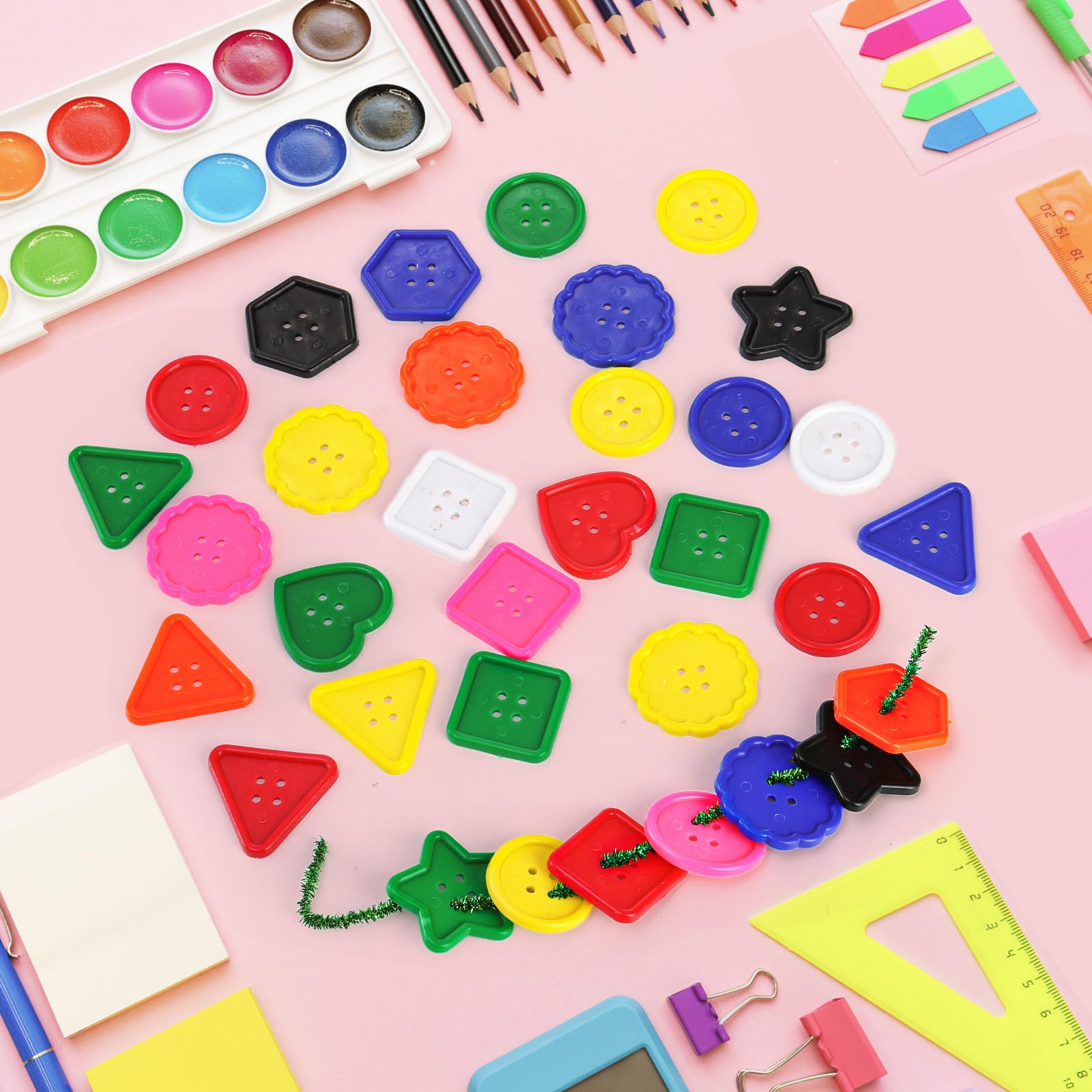 Frcctre 150 Stück große, helle Knöpfe, 8 Formen, große Kunststoff-Knöpfe, bunte große Knöpfe, Spielzeug zum Nähen, Basteln, Kinder, manuelle Knopfmalerei, handgefertigte Projekte
