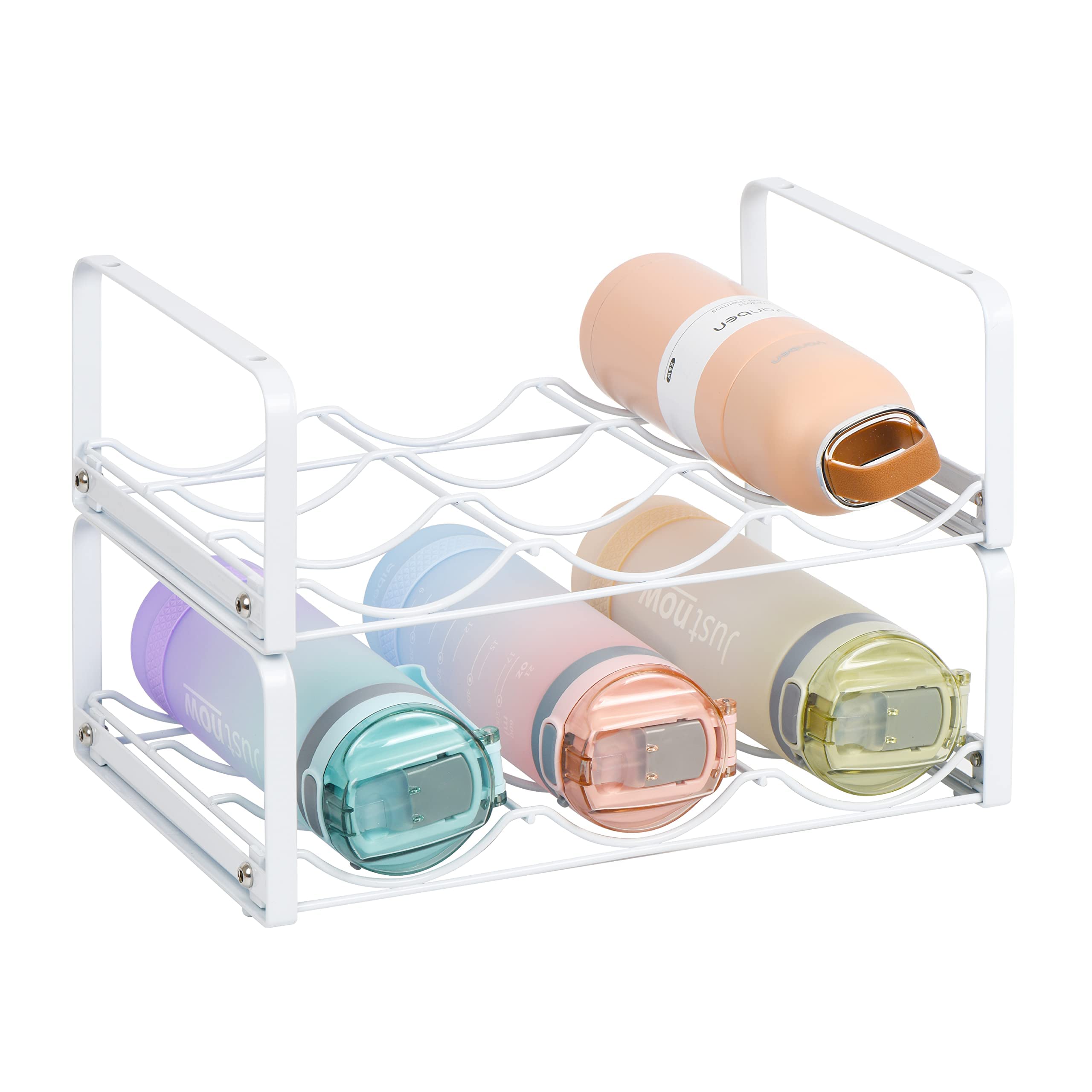 Water Bottle Organizer for Cabinet, Stackable Water Bottle Rack for Tumbler Sports Flask Insulated Travel Mug, Water Bottle Shelf Holder for Kitchen Cabinets Countertop Holds 6 Bottles