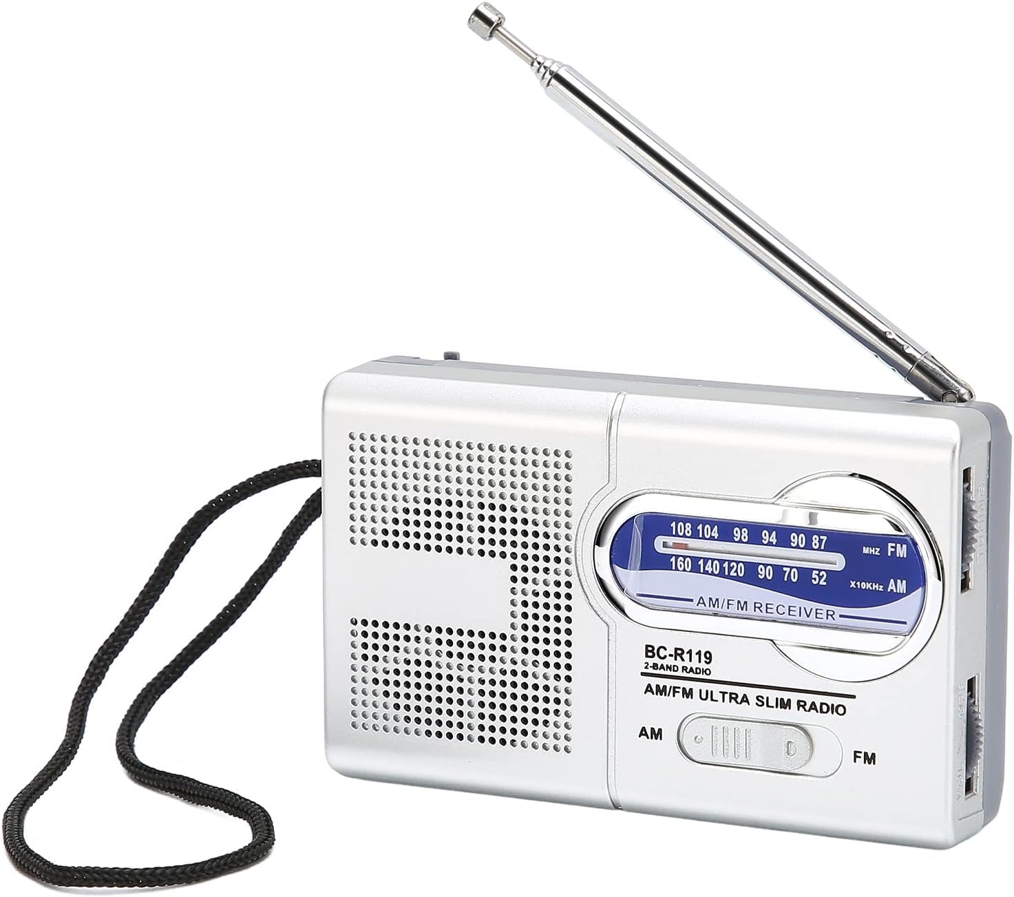 Przenośne radio AM FM, małe radio, na baterie, kieszonkowe radio do chodzenia, joggingu, kempingu, srebrne
