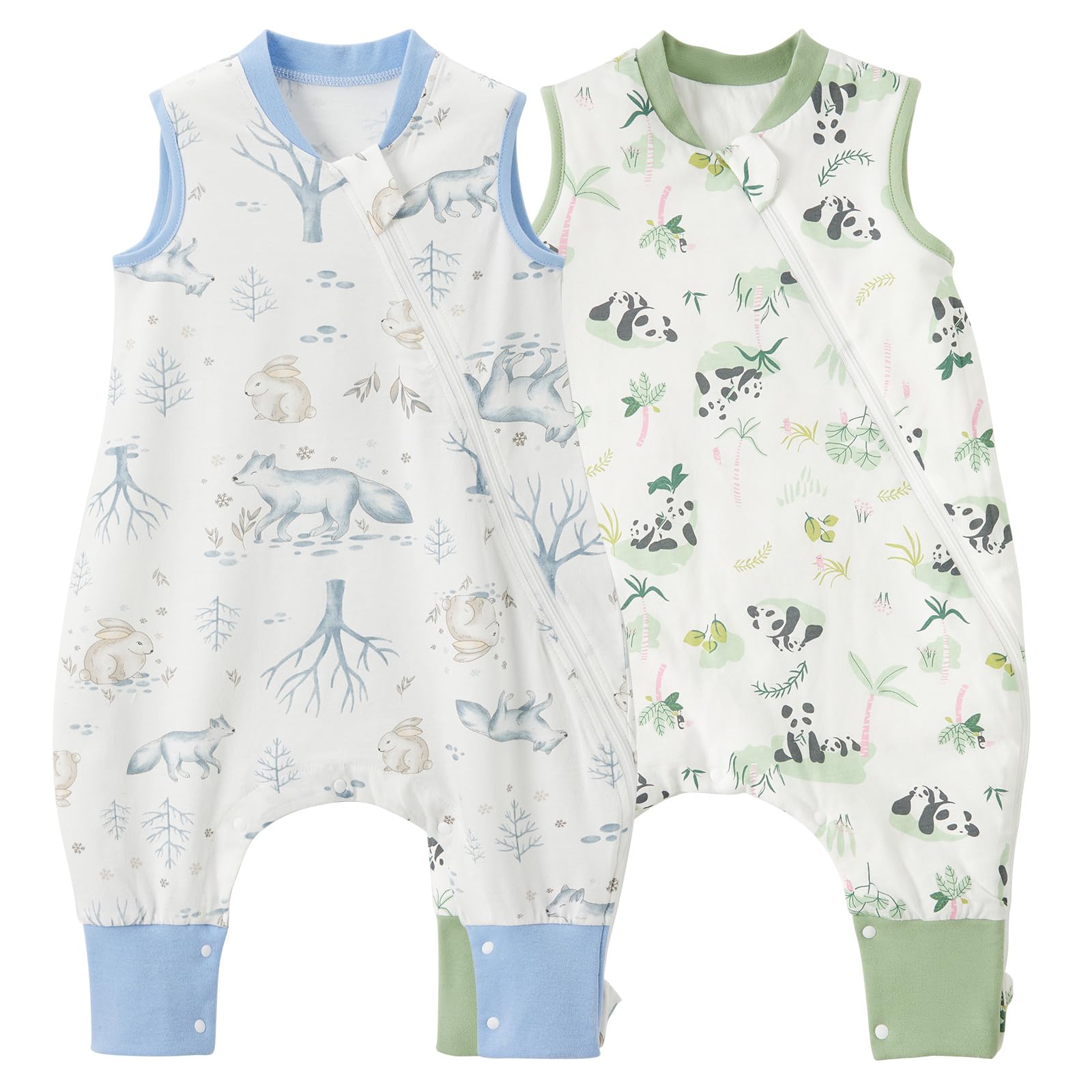 Duomiaomiao 2er Pack Baby Schlafsack mit füßen,0.5 Tog Sommer Schlafsack, leichter hochwertiger Baumwoll-Kinder Schlafsack, geeignet für Kinder im Alter Von 6 Monaten bis 6 Jahren(95/2er Pack Hase)