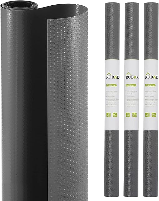 3 Rolls Ruboka 44.5x150cm Shelf Liners, Non-Slip Non-Adhesive Fridge Liners Washable Waterproof Drawer Mat, EVA DIY Cabinet Liner