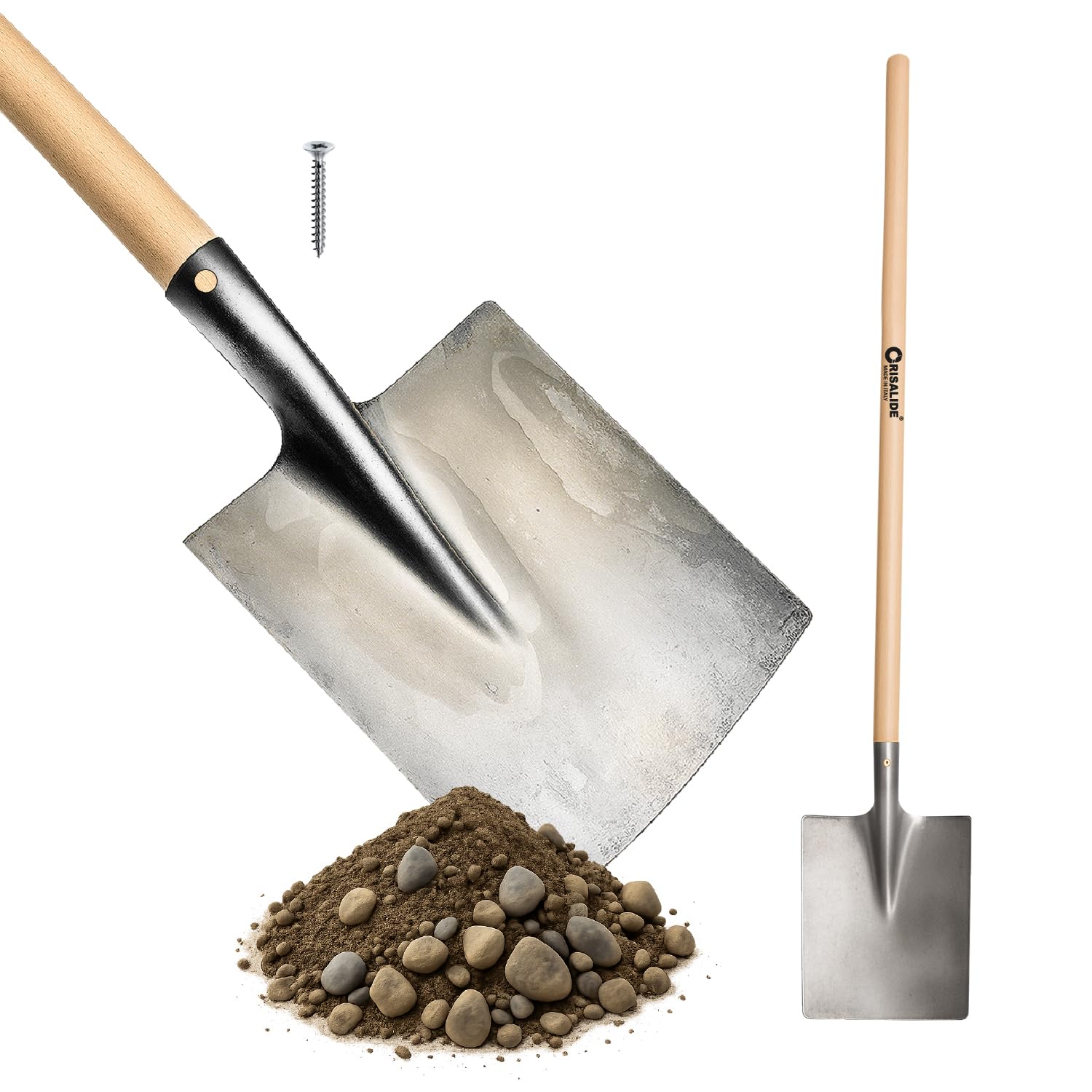 Crisalide® Vanga da Giardino in Acciaio – Manico in Legno di Faggio da 135 cm – Lama Rettangolare per Scavo, Trapianto e Lavori su Tutti i Terreni – Robusta, Professionale e Affilata
