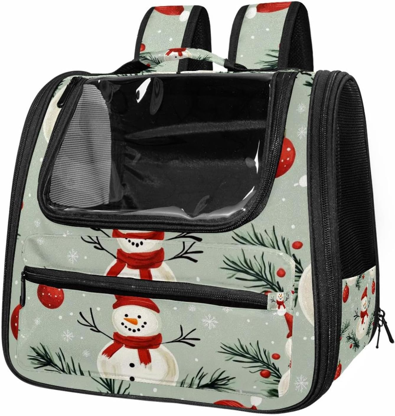 Portable Travel pet Backpack Carrier Hamster Bag Small Dog cat Carrier Breathable Hang Bag, Merry Christmas Snowman