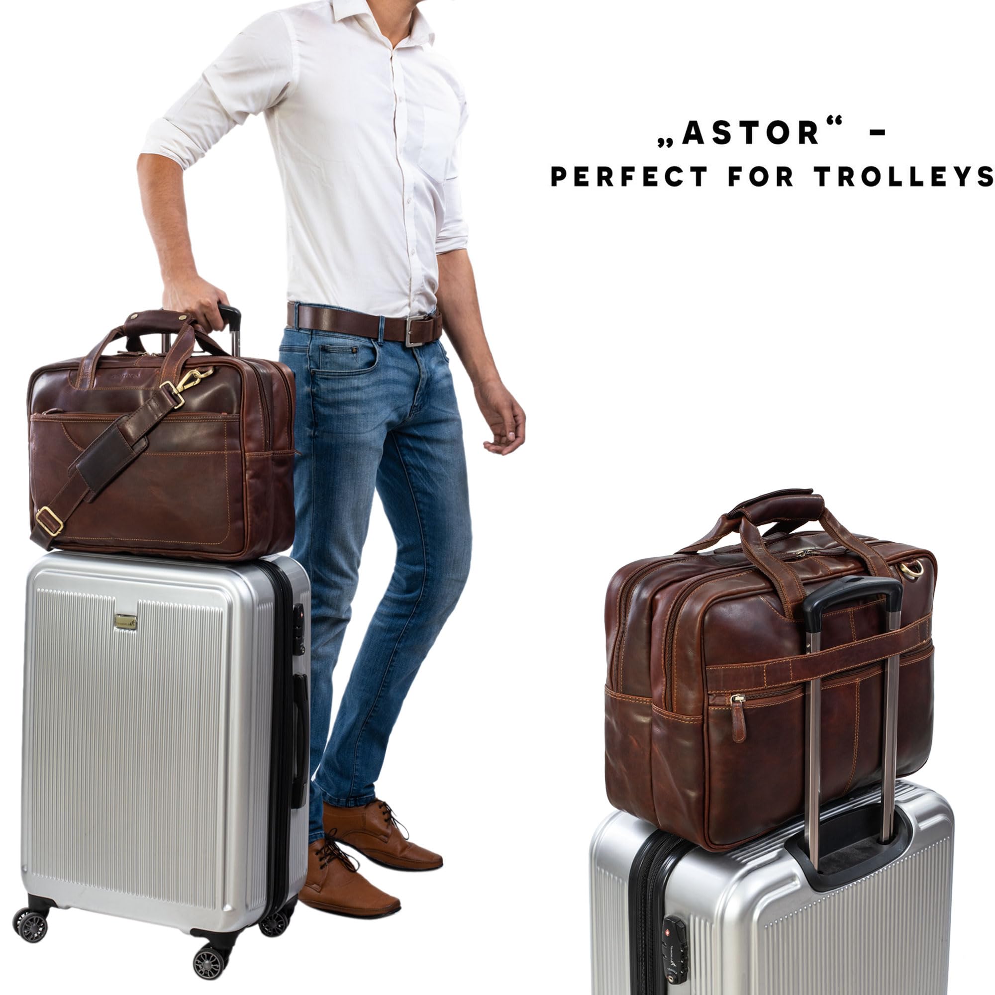 STILORD Astor Sac de Professeur Cuir Serviette Homme Femme Mallette Porte-Documents Grand Sac à Bandoulière Cuir Véritable Couleur:Cognac - Marron foncé