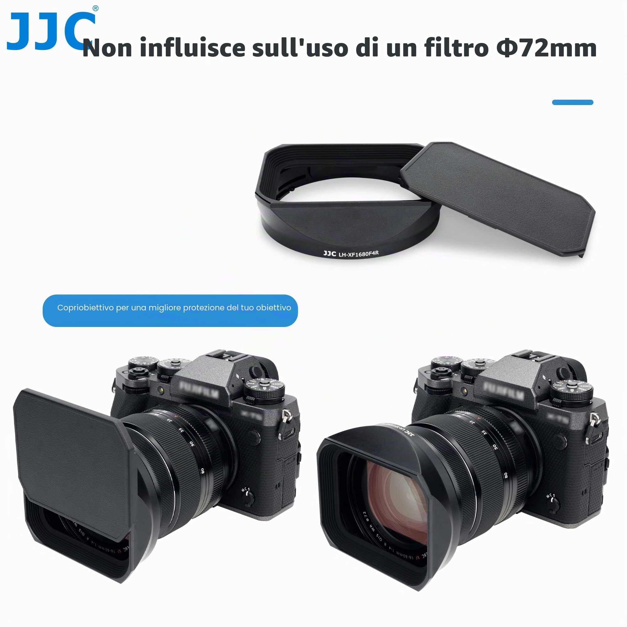 JJC Paraluce quadrato in metallo con cappuccio scorrevole per obiettivo Fujifilm XF 16-80mm f/4 R OIS WR, XF 16-55mm F2.8 R LM WR II (nero)