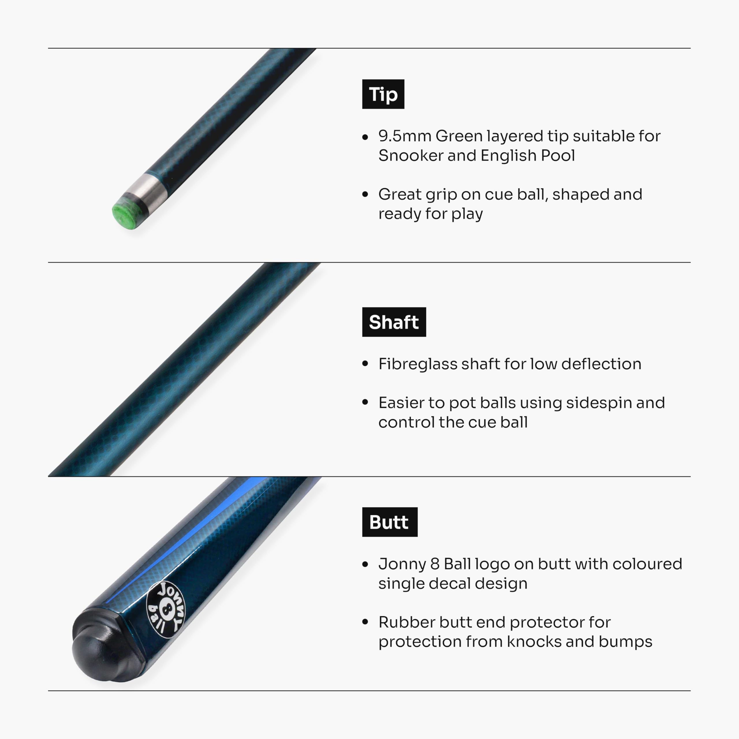 Inferno 2 Piece Fiberglass Snooker & Pool Cue - 9.5mm Layered Tip | Vibrant Colours Perfect Gift for Aspiring Players Tip Shaped and Ready for Play Highly Portable 19oz Weight product thumbnail 4