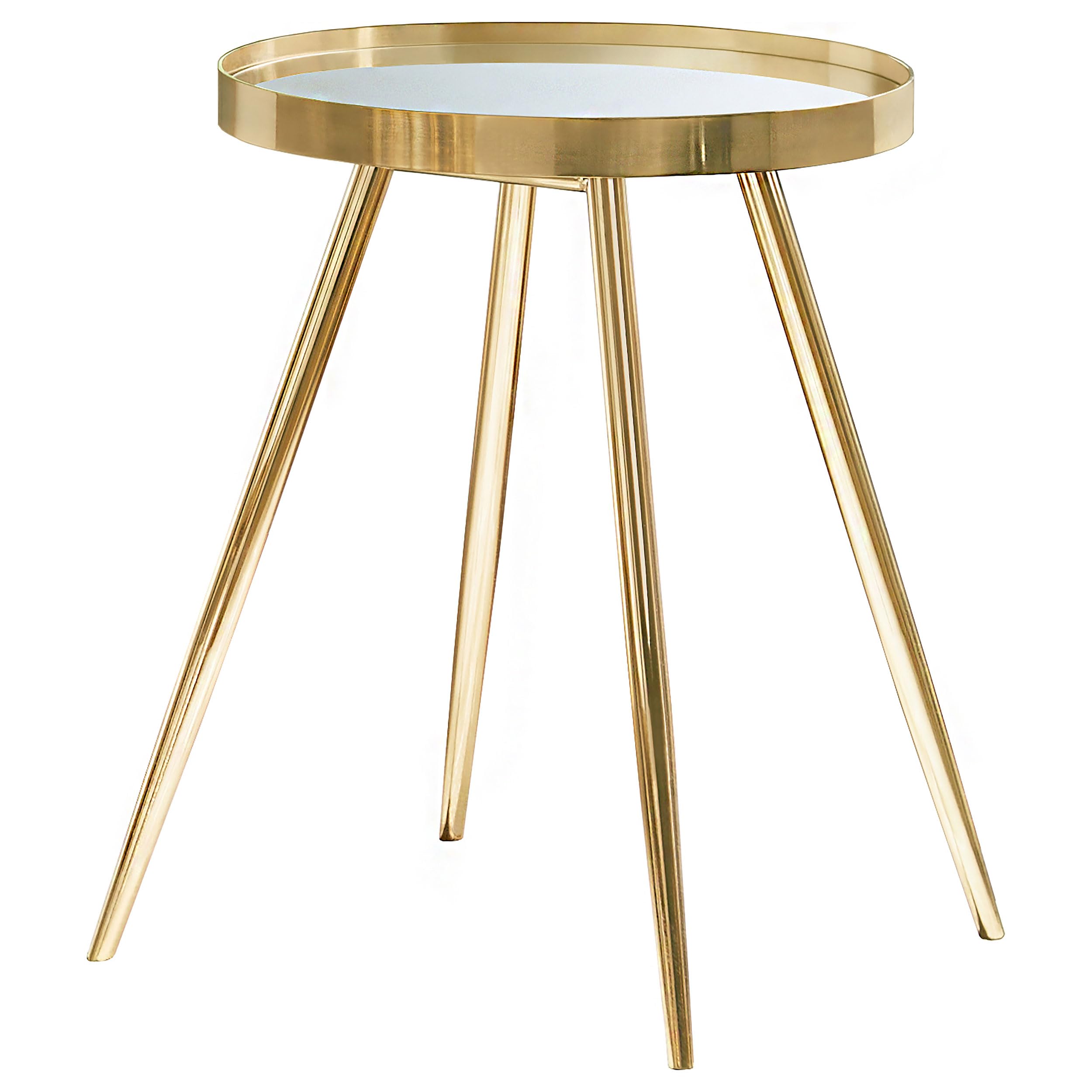 Coaster Home Furnishings - Kaelyn - Round Mirror Top End Table with Recessed Mirrored Surface, Electroplated Metal Frame, Four Angled Legs - Living Room - 18-Inch - Gold - 723917