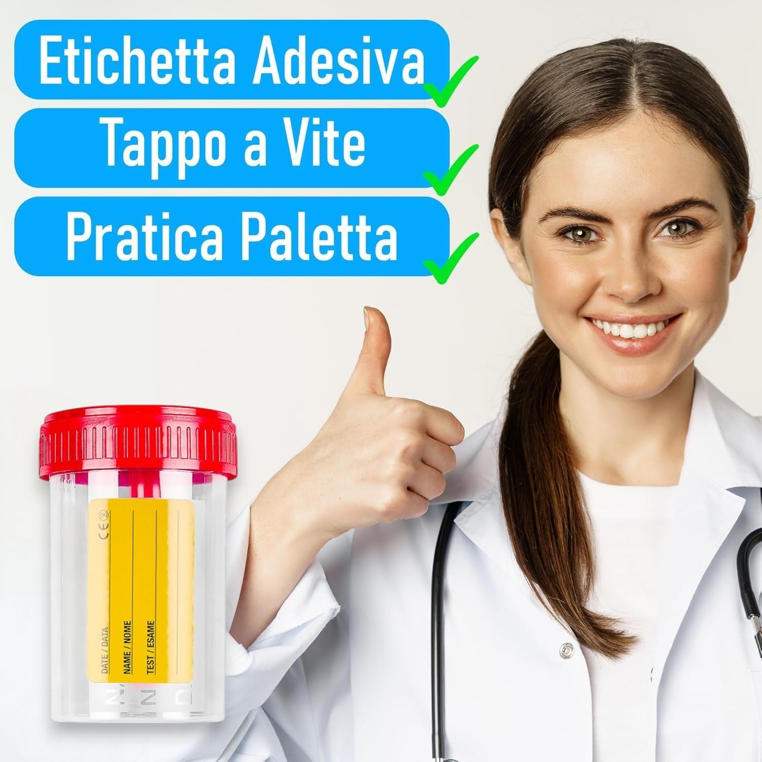 Topolenashop 2 Contenitori Sterili per Feci 60 ml con Cucchiaino, Tappo Ermetico ed Etichetta – Barattoli Raccolta Campioni Monouso per Analisi Coprologiche, Made in Italy 578943
