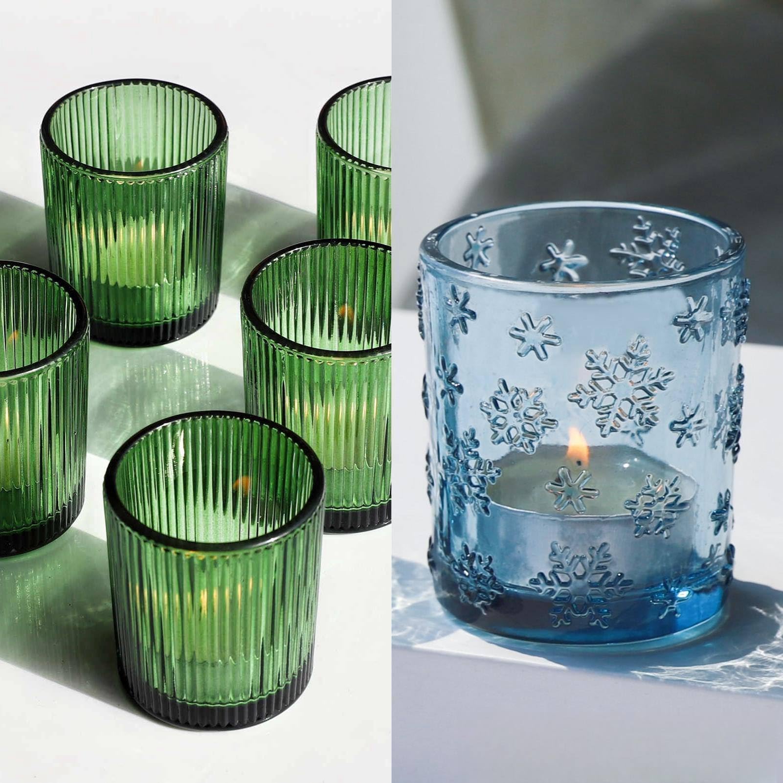 VOHO 12pcs Candle Holder Embossed Glass, Votive Candle Holders for Wedding Party Table Centerpieces, Glass Tealight Candle Holder for Birthday Gift(2.1'' x 2.6'')