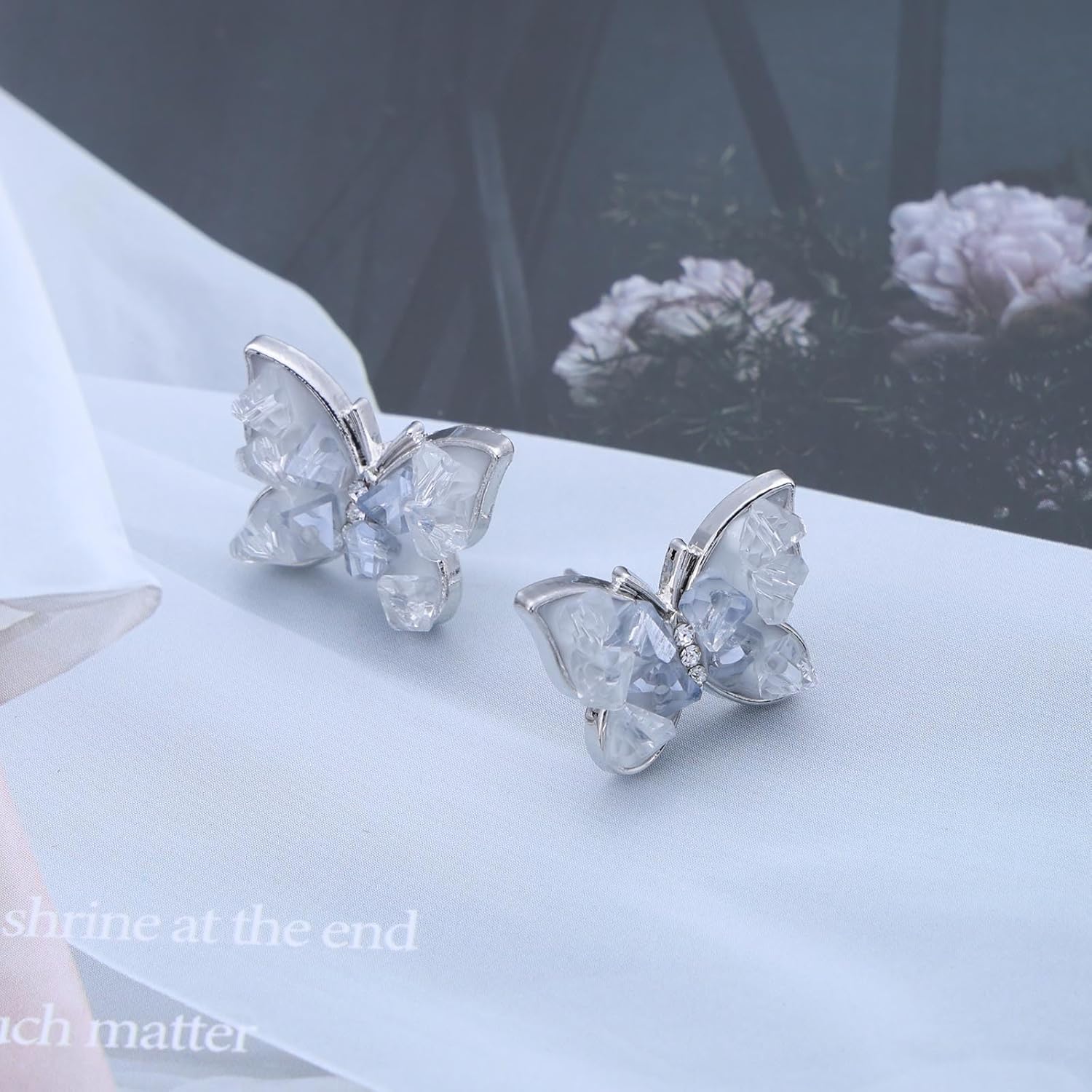 Bohemian Crystal Butterfly Stud Earrings Blue Cz Butterfly Earrings Small Butterfly Stud Earrings Blue Rhinestone Butterfly Earrings Jewelry for Women - Image 4