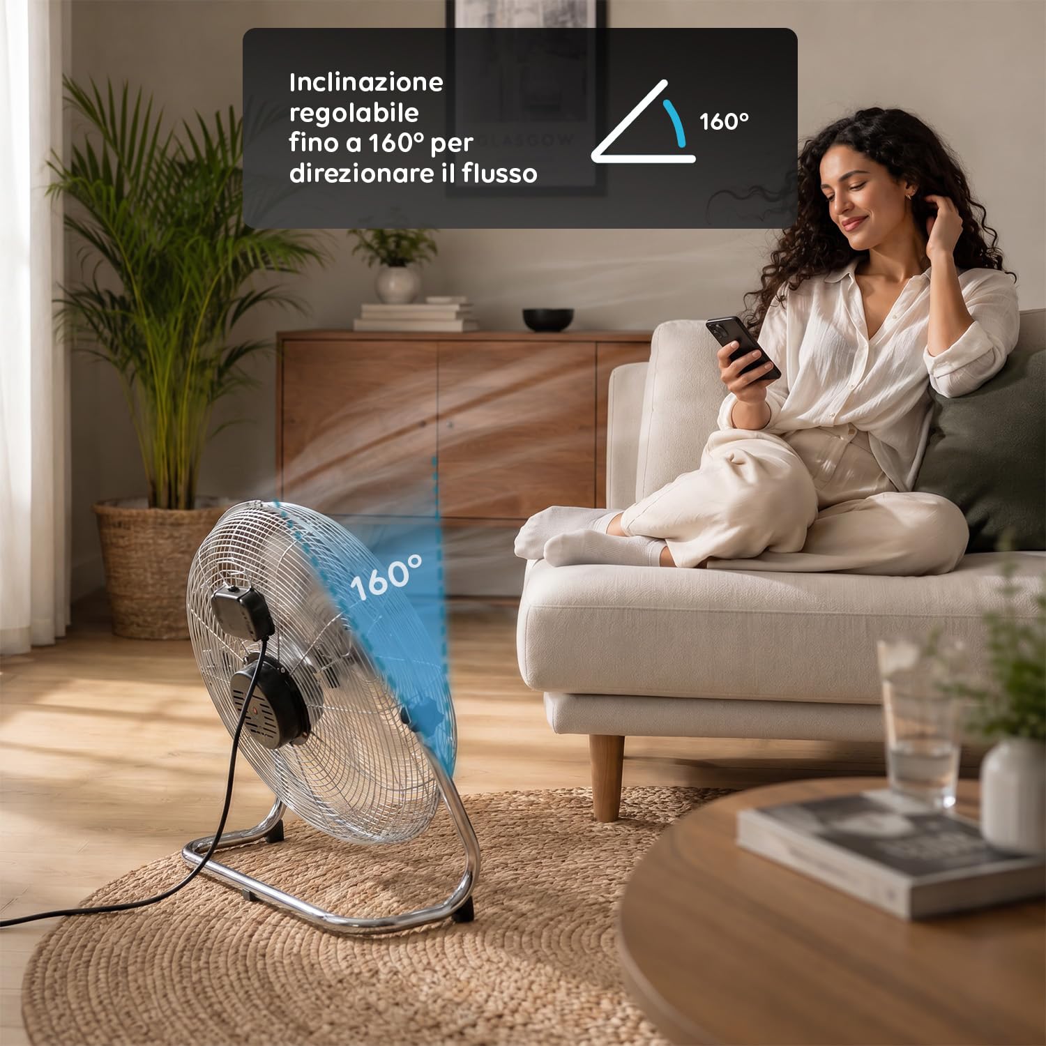 Wintem Standventilator oder Tischventilator, verchromt, 70 W, 3 einstellbare Geschwindigkeiten, ideal für jeden Bedarf, 19 x 18 x 34 cm, mit Schaufel von 40 cm und neigbarem Kopf